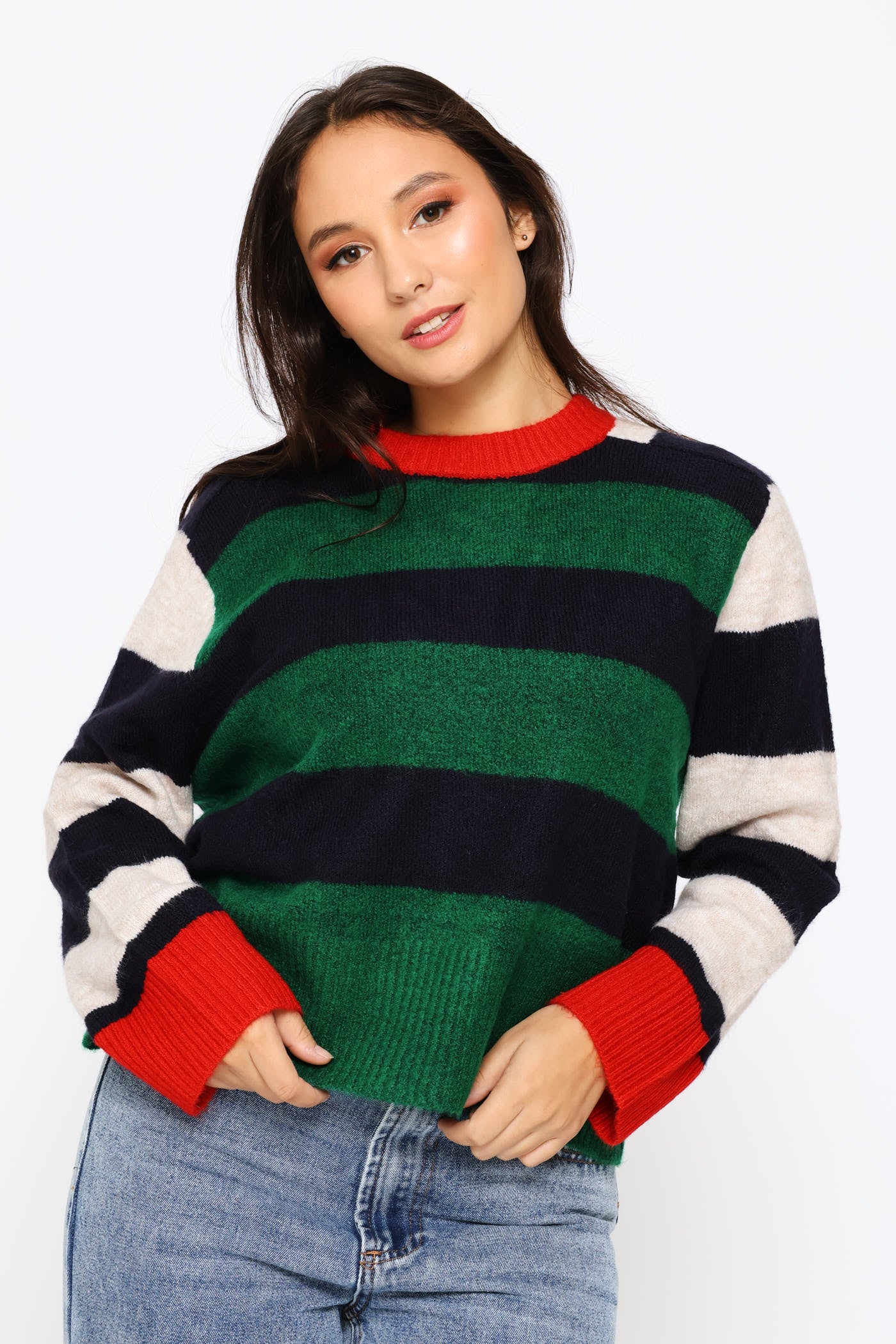 Block Stripe Crew Pullover - Bottle Green - Image 4