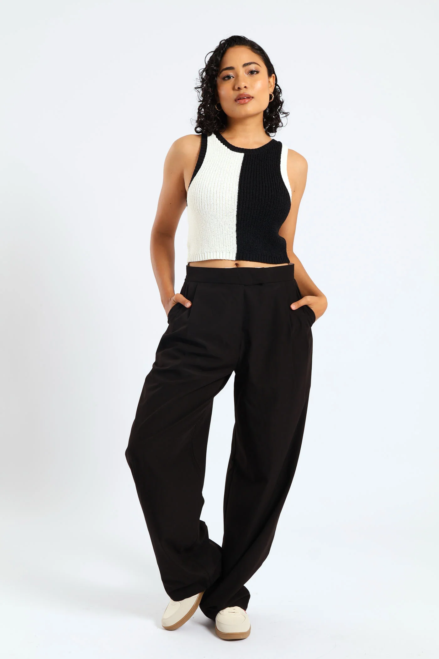 Blocked Knit Tank - Black/White - Image 2