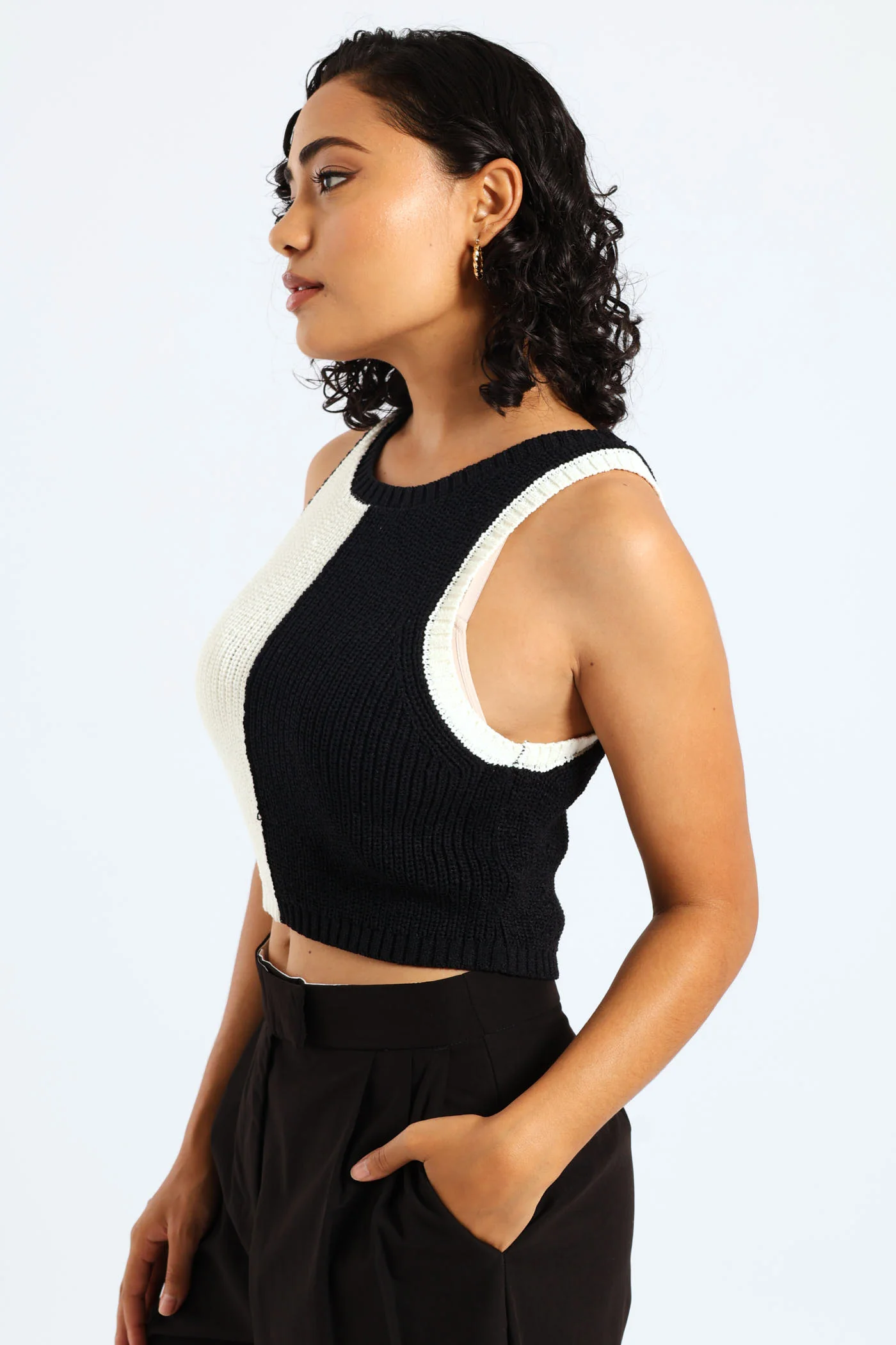 Blocked Knit Tank - Black/White - Image 3