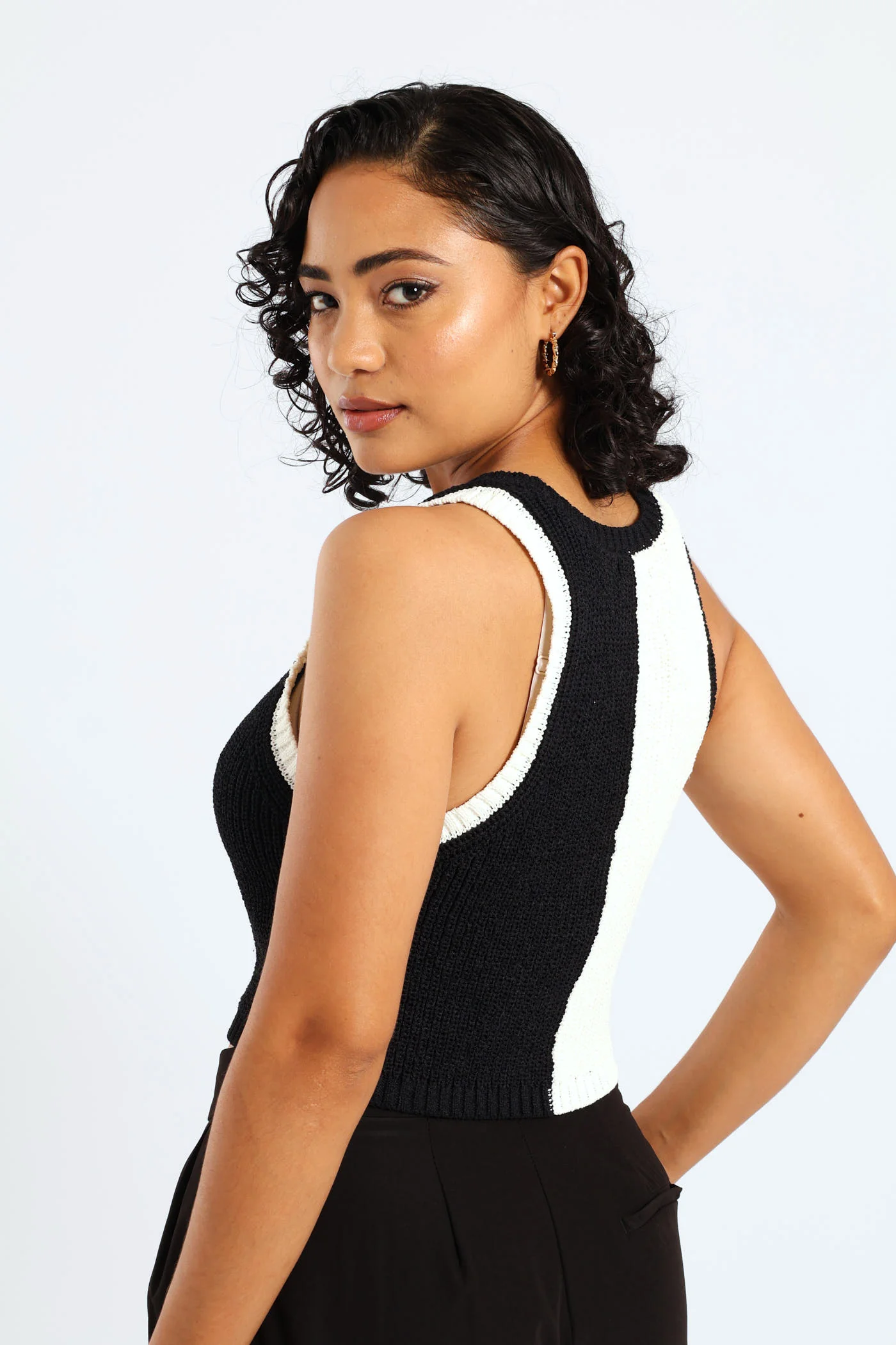 Blocked Knit Tank - Black/White - Image 4
