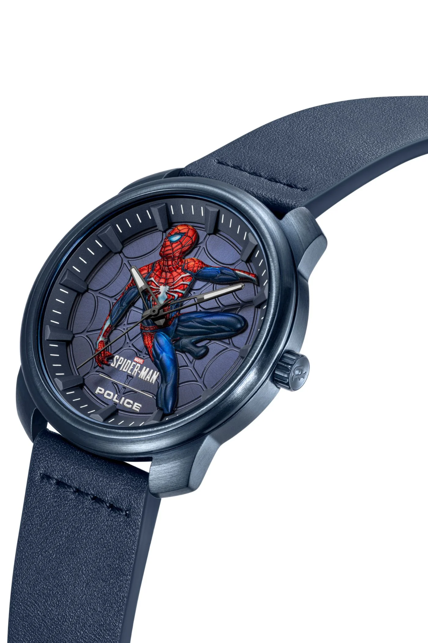 3D Spiderman Logo Leather Strap Watch - Blue - Image 2