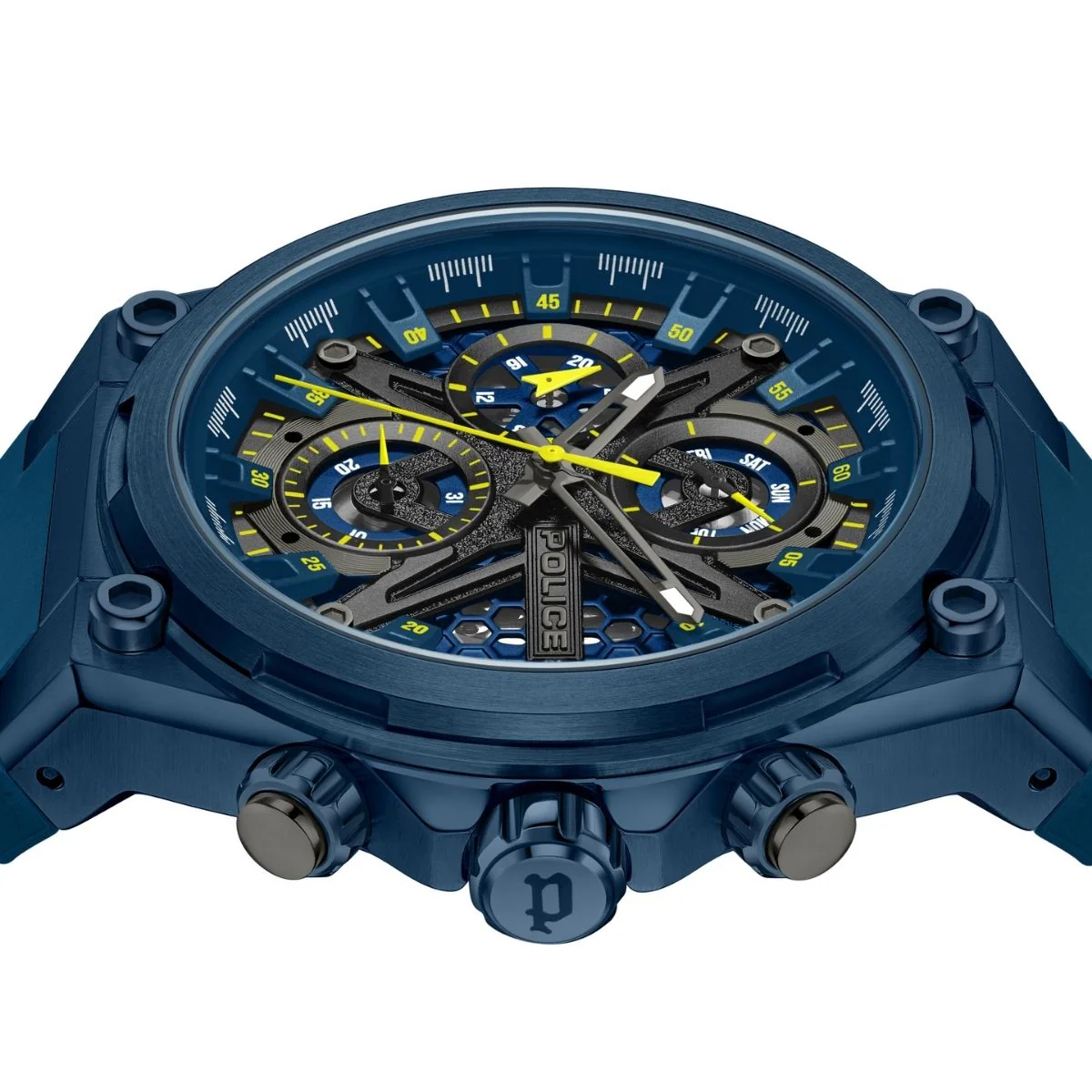 Blue Case Gunmetal Dial Watch With Blue Silicon Strap - Image 4