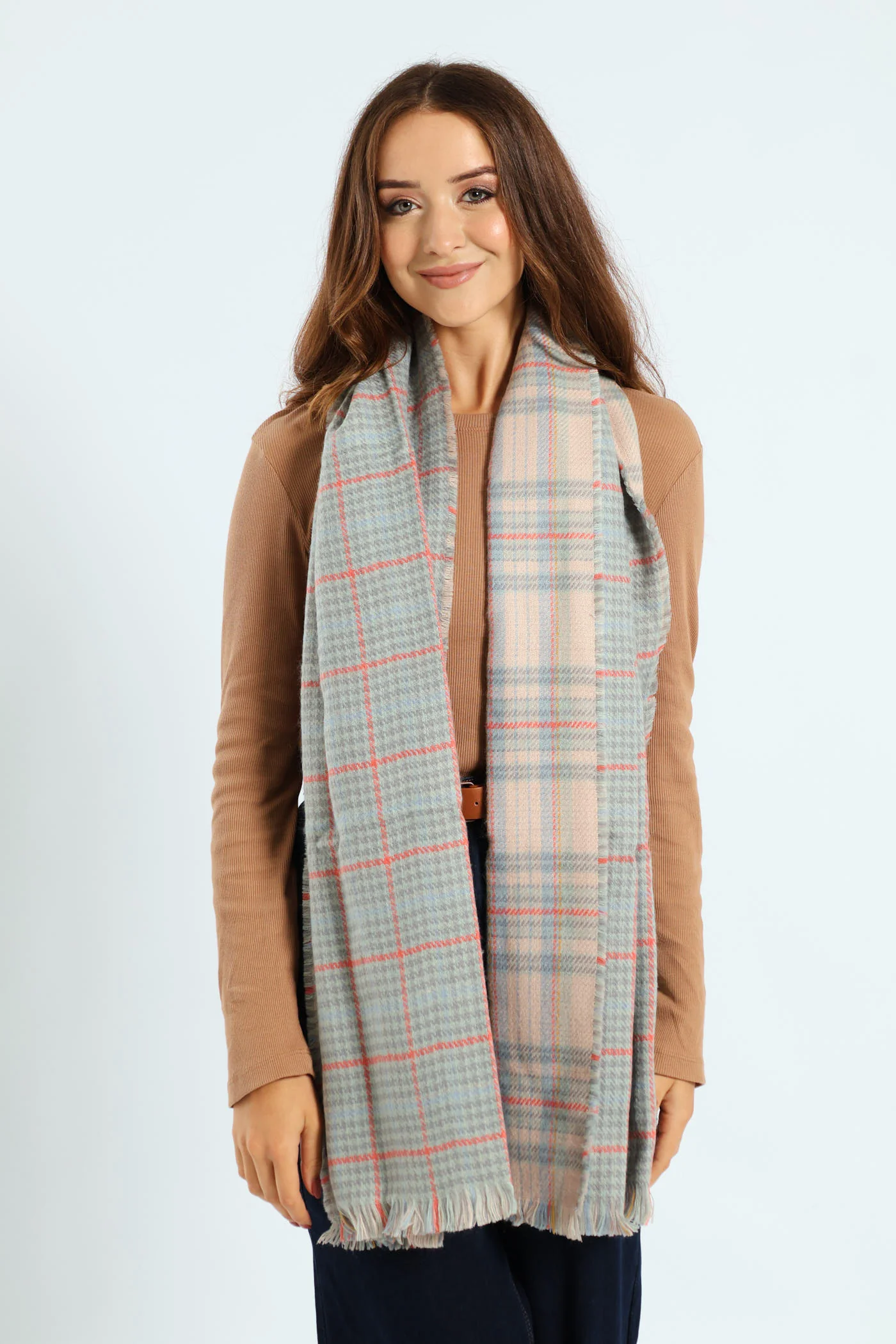 Blue Check Winter Scarves - Multi - Image 3