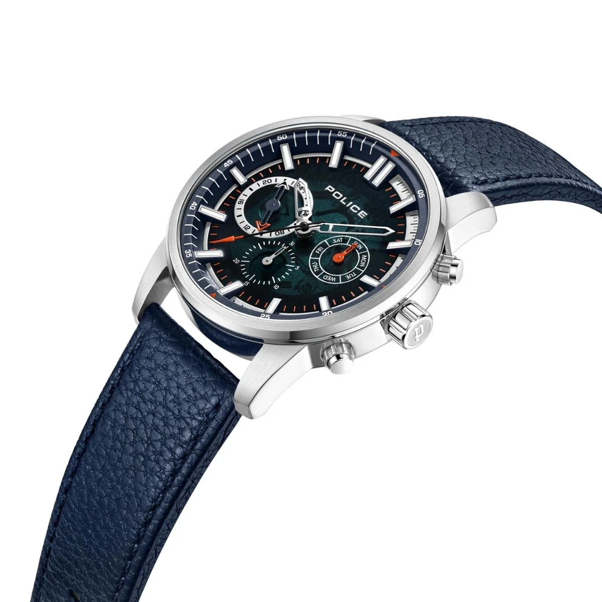 Blue Dial & Blue Leather Strap Multifunction Watch - Blue - Image 2
