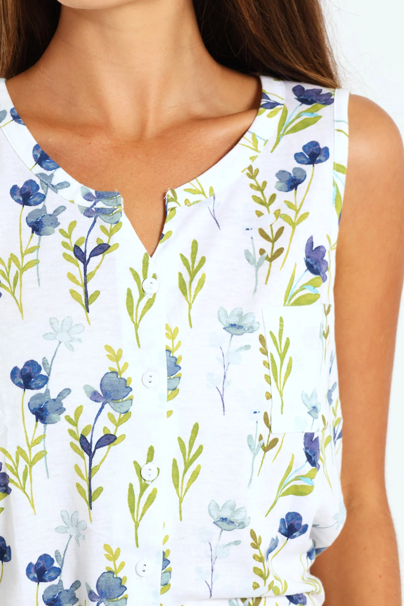 Blue Flower Button Through & Capri Knit Set  - White - Image 5