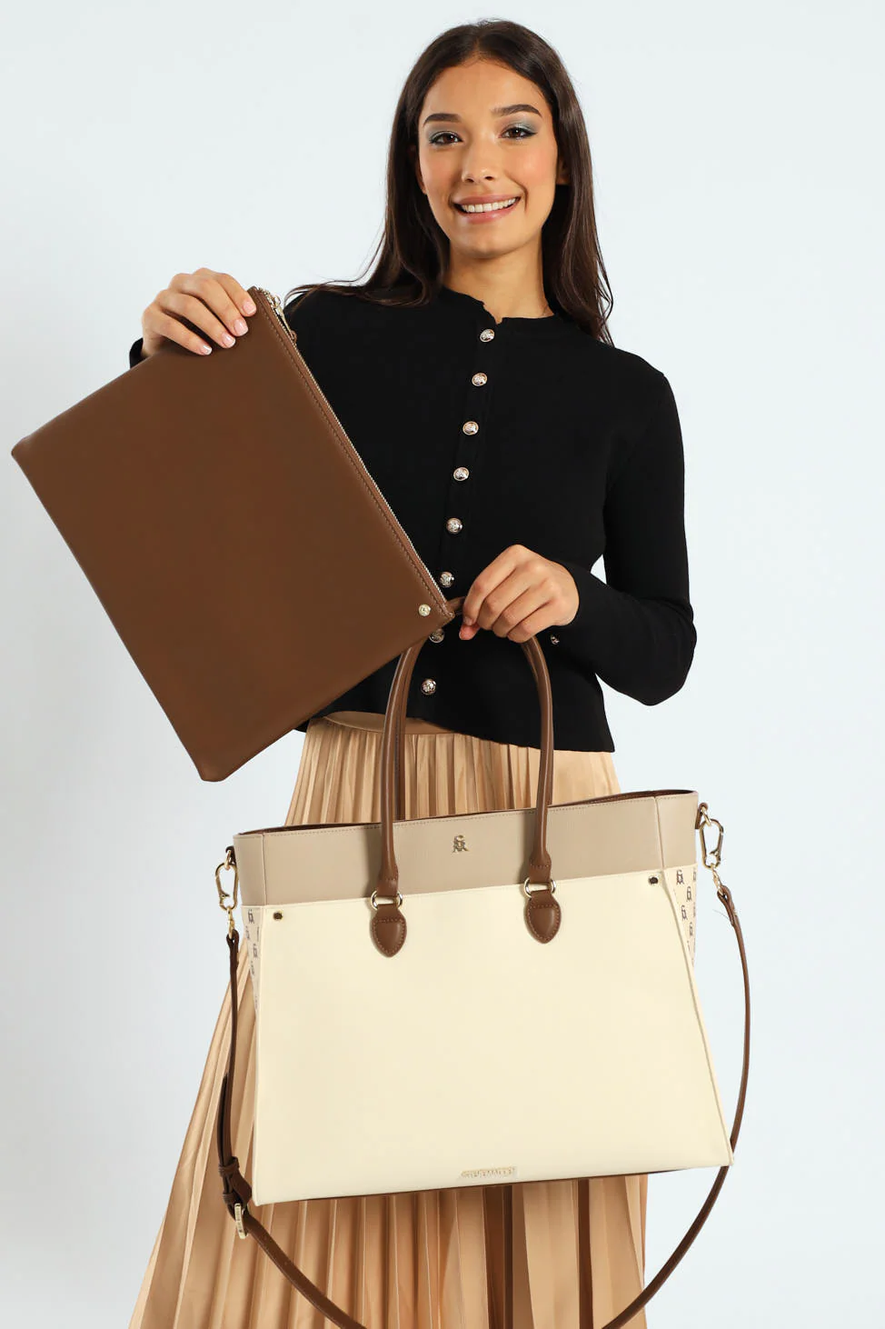 Bmario Large Tote Bag - Beige - Image 2