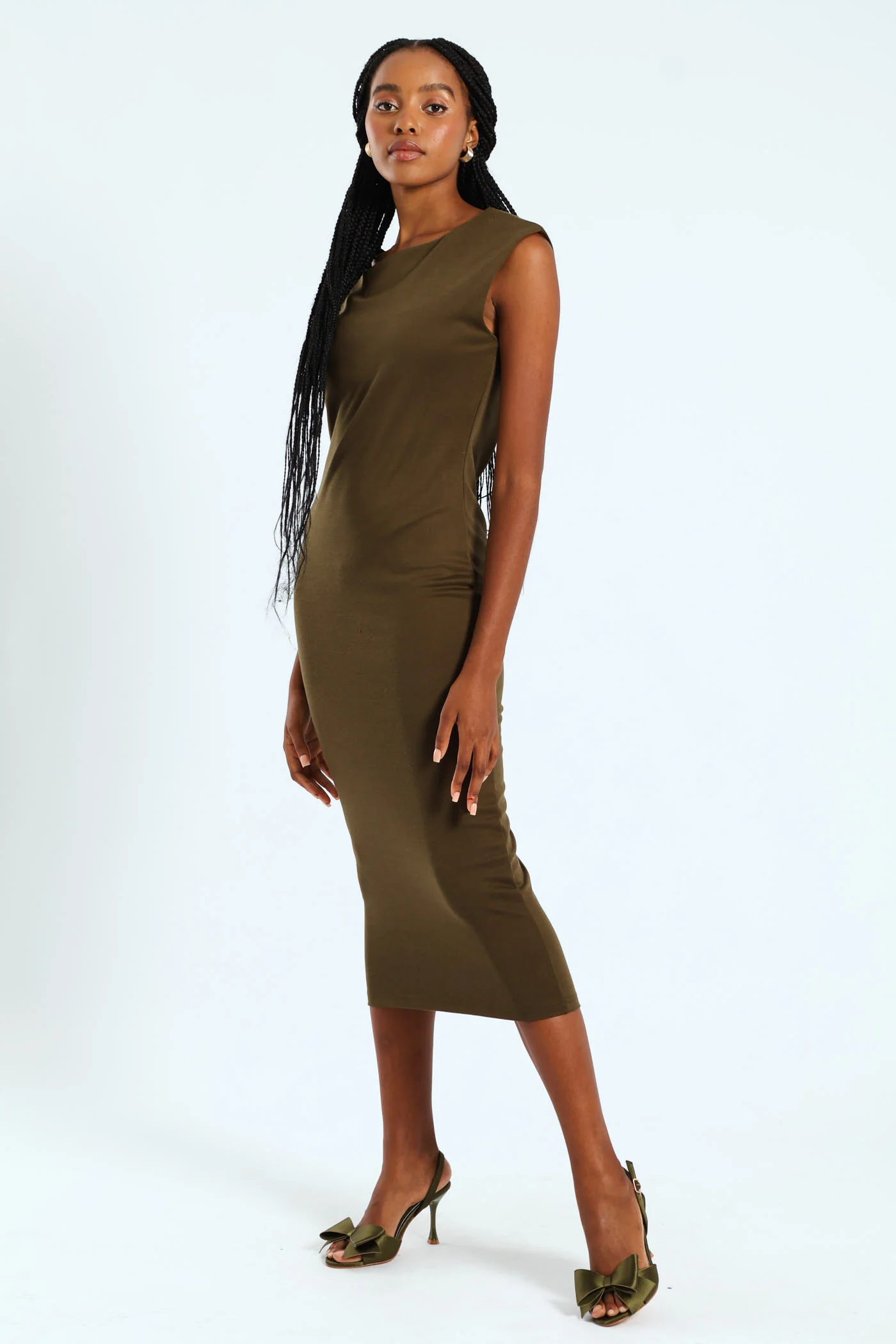 Boatneck Column Midaxi Dress - Fatigue - Image 3