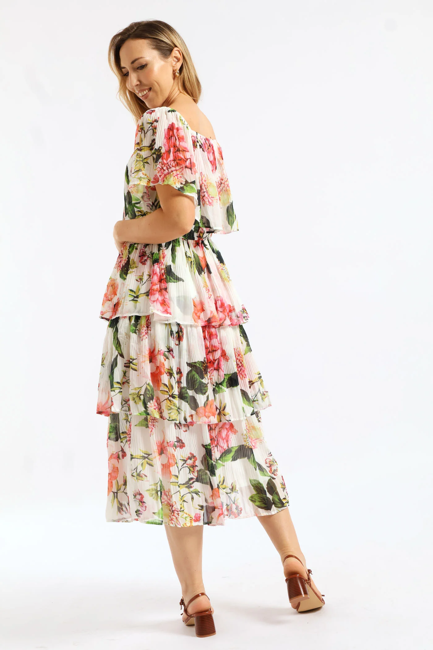 Boatneck Permanent Crease Floral Printed Maxi Dress - Multi - Image 3