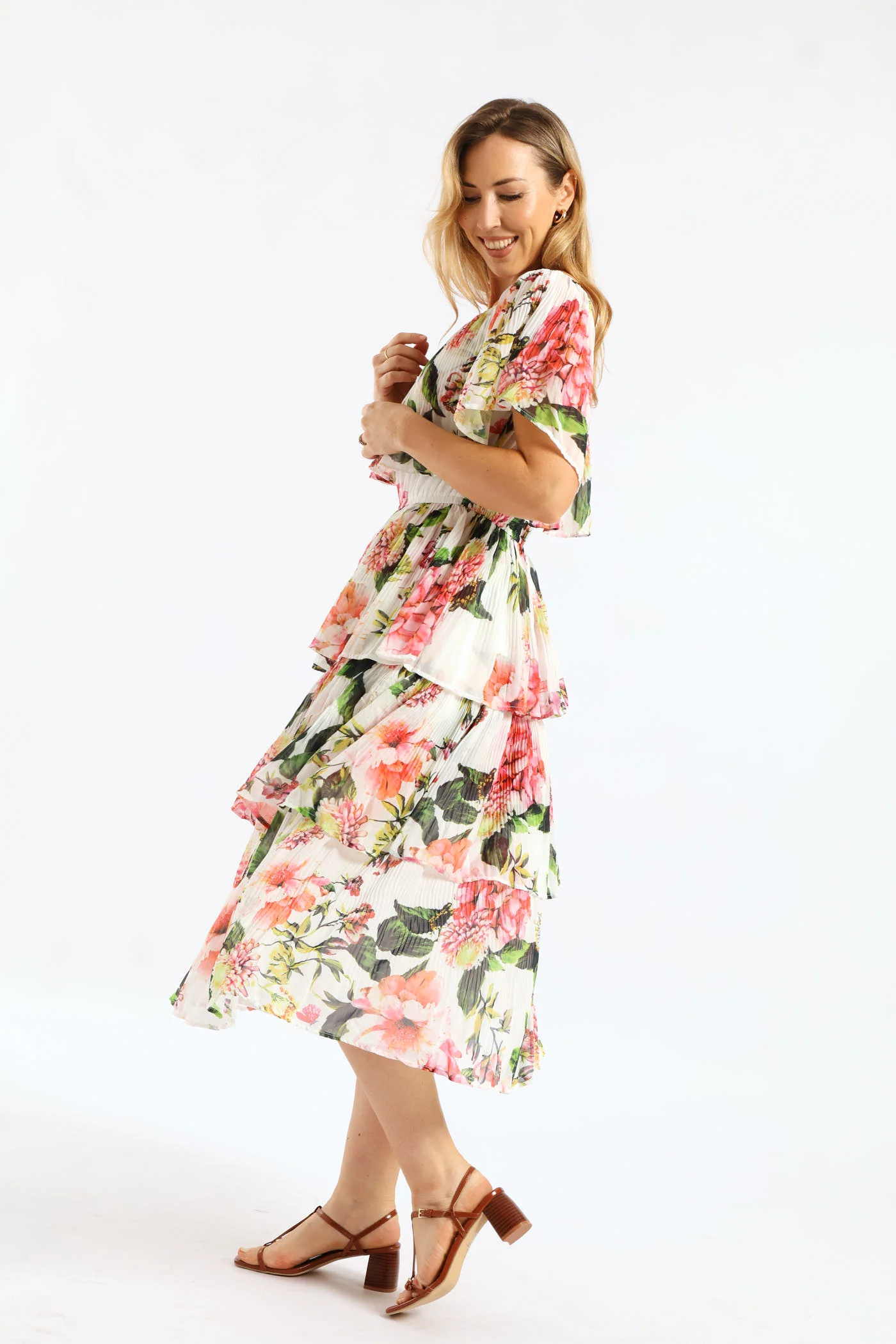 Boatneck Permanent Crease Floral Printed Maxi Dress - Multi - Image 4