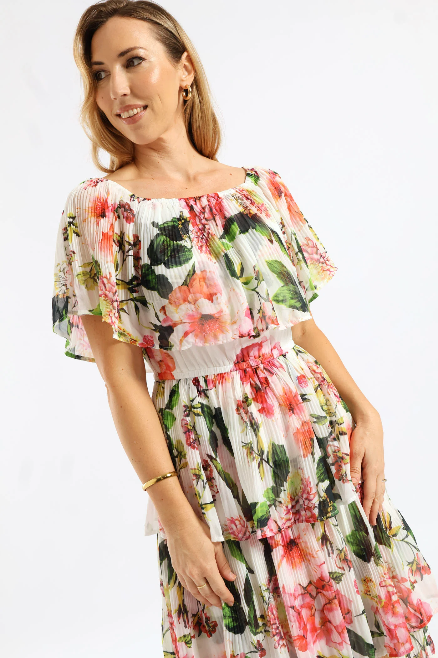 Boatneck Permanent Crease Floral Printed Maxi Dress - Multi - Image 5