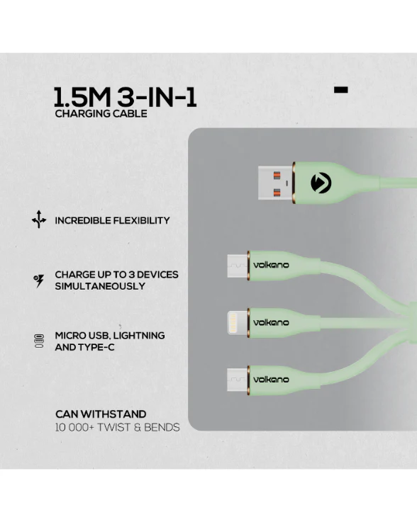 Flexi Series 3-in-1 Charging Cable - Green - Image 3