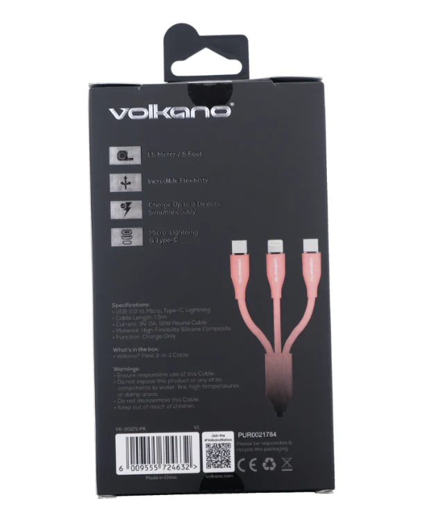 Flexi Series 3-in-1 Charging Cable - Pink - Image 4
