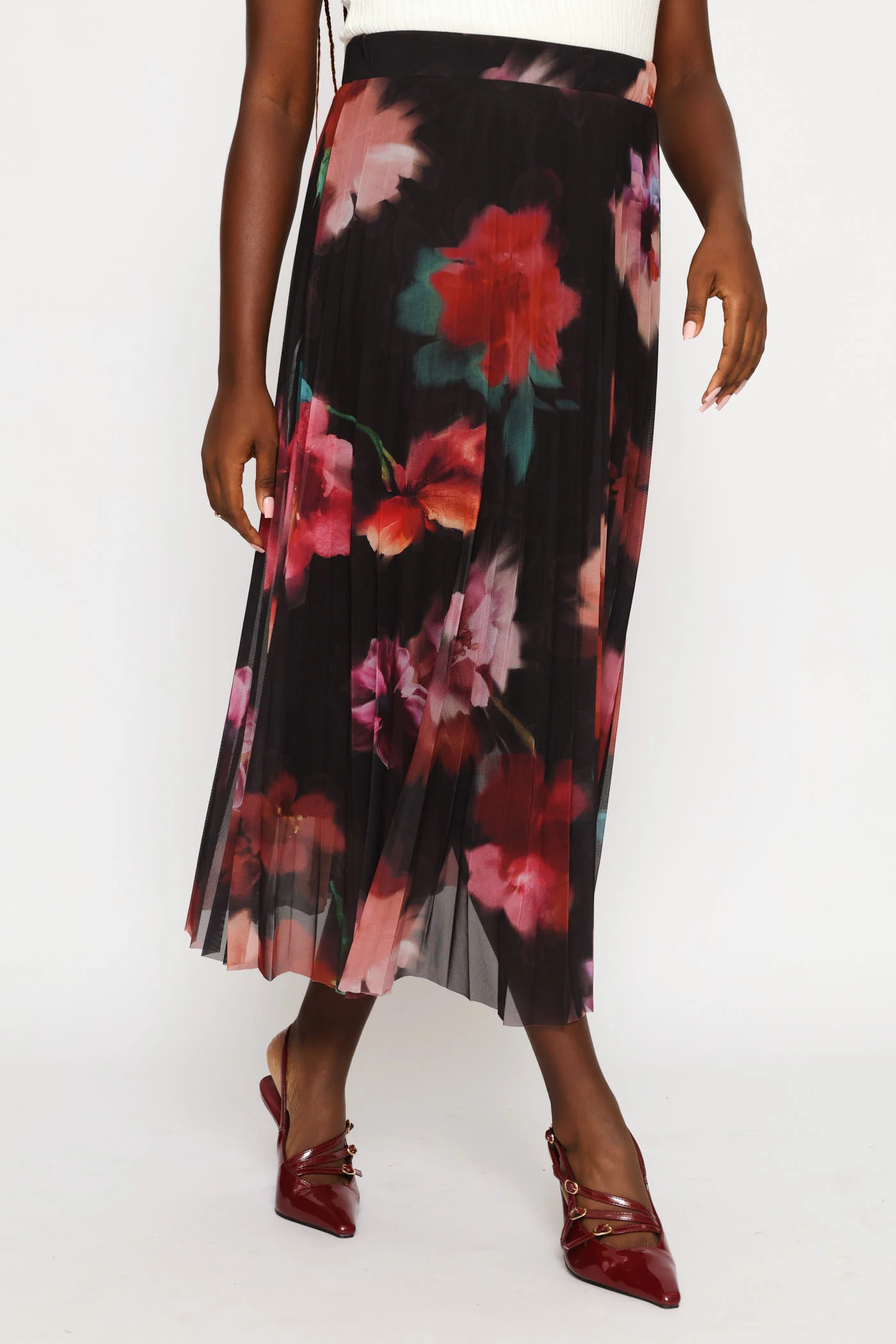 Bold Floral Mesh Midi Skirt - Black - Image 2