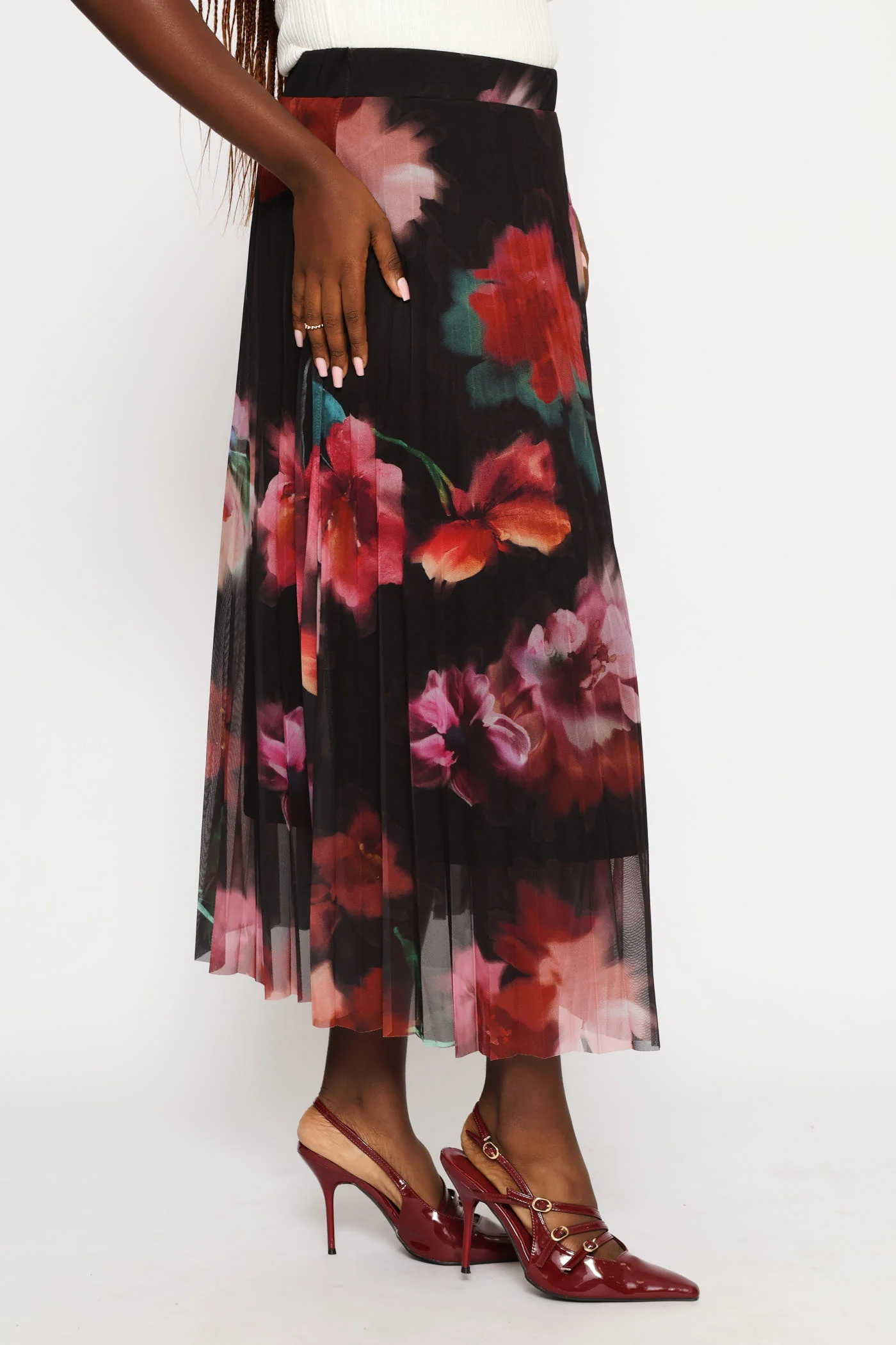 Bold Floral Mesh Midi Skirt - Black - Image 4