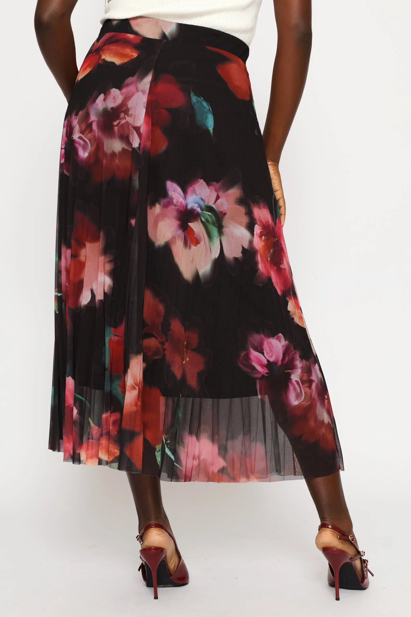 Bold Floral Mesh Midi Skirt - Black - Image 5