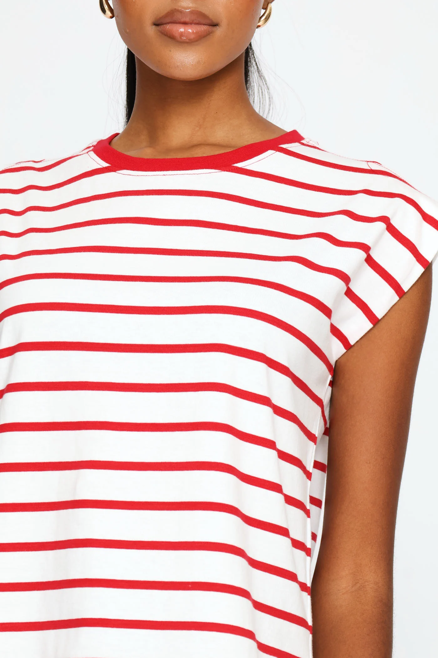 Bold Stripe Boxy Muscle Tee - White/Red - Image 2