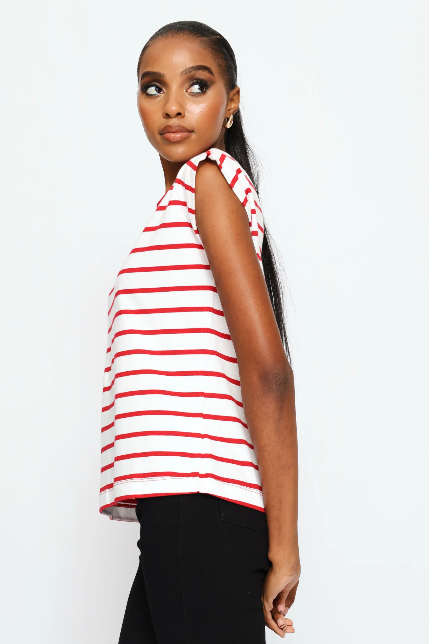 Bold Stripe Boxy Muscle Tee - White/Red - Image 3