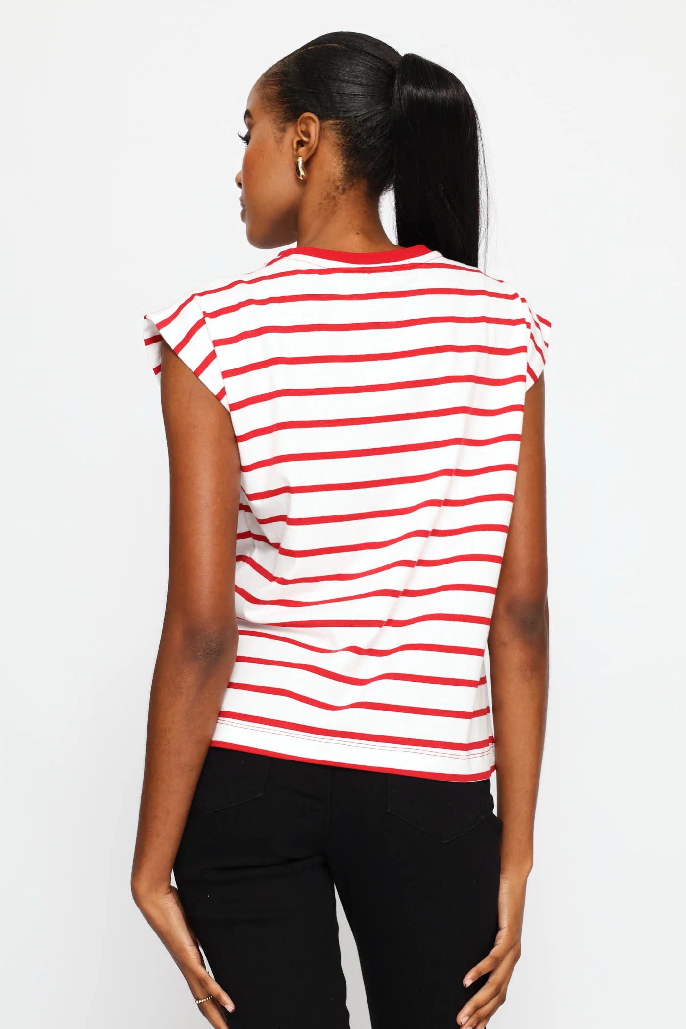 Bold Stripe Boxy Muscle Tee - White/Red - Image 4
