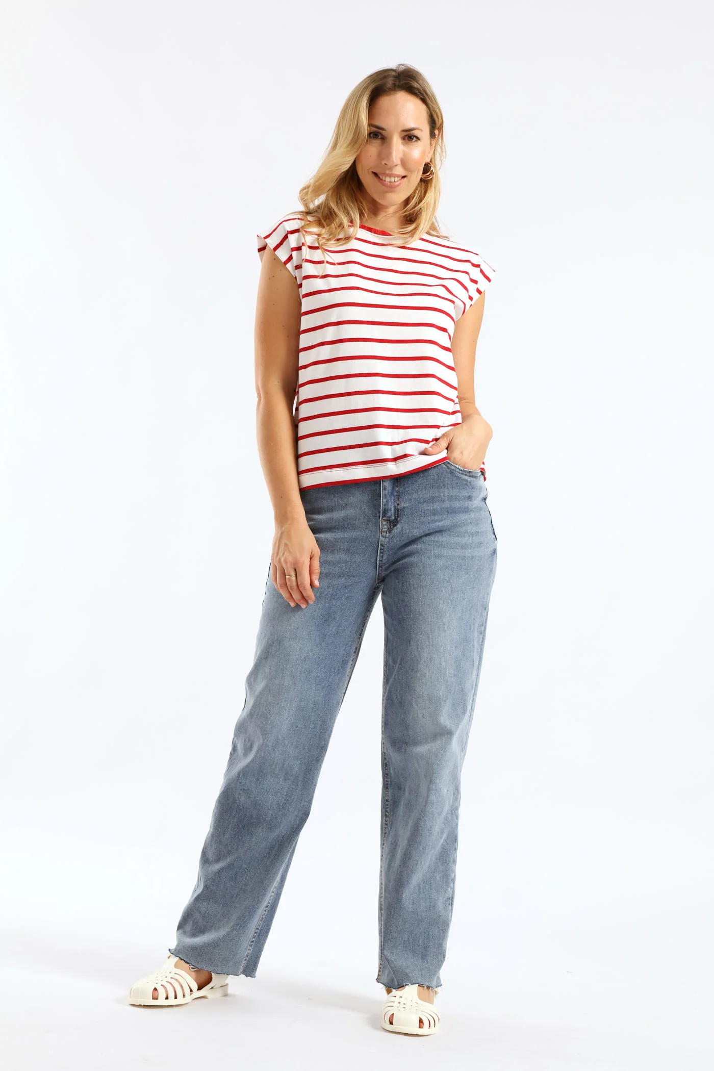 Bold Stripe Boxy Muscle Tee - White/Red - Image 5