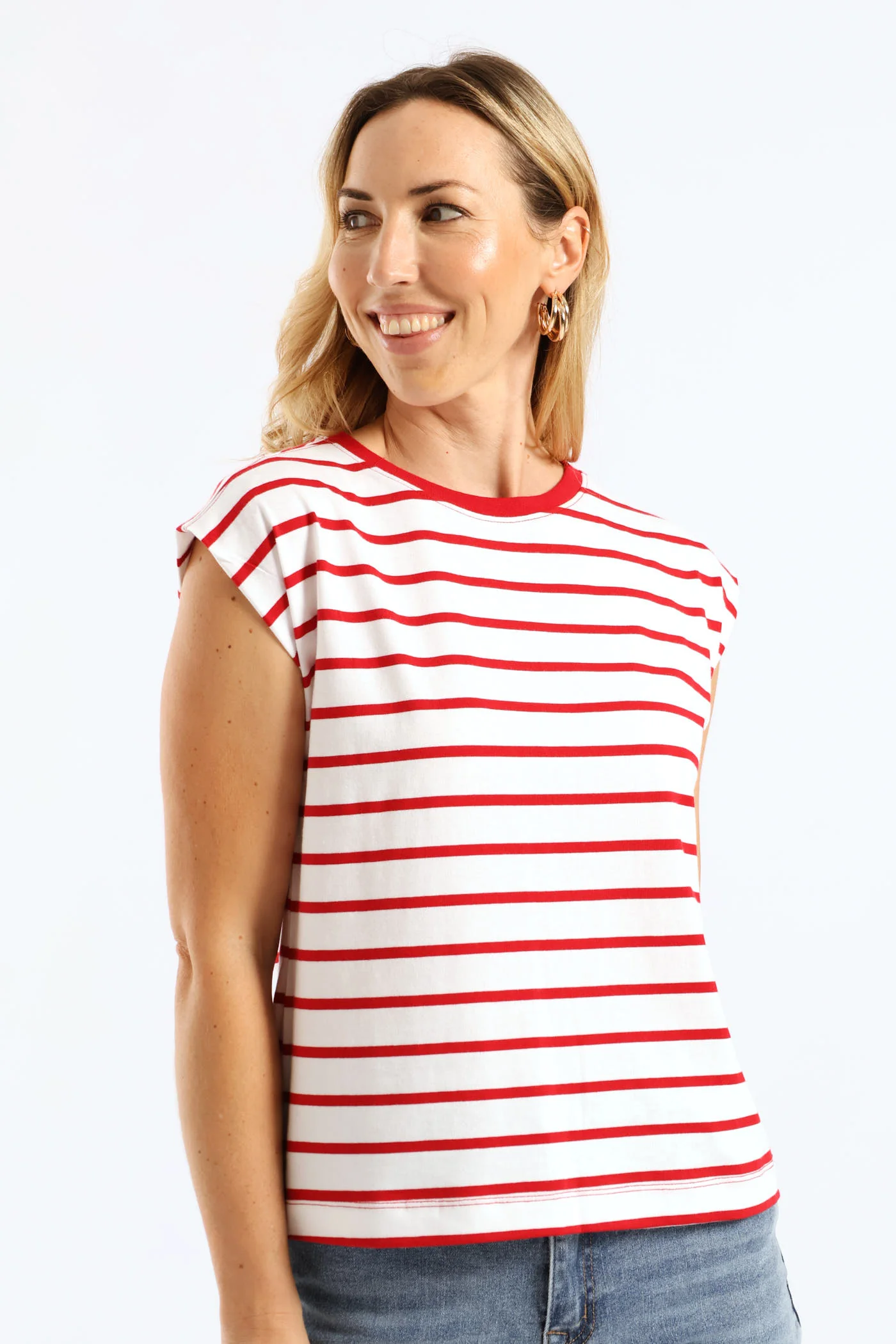 Bold Stripe Boxy Muscle Tee - White/Red - Image 7