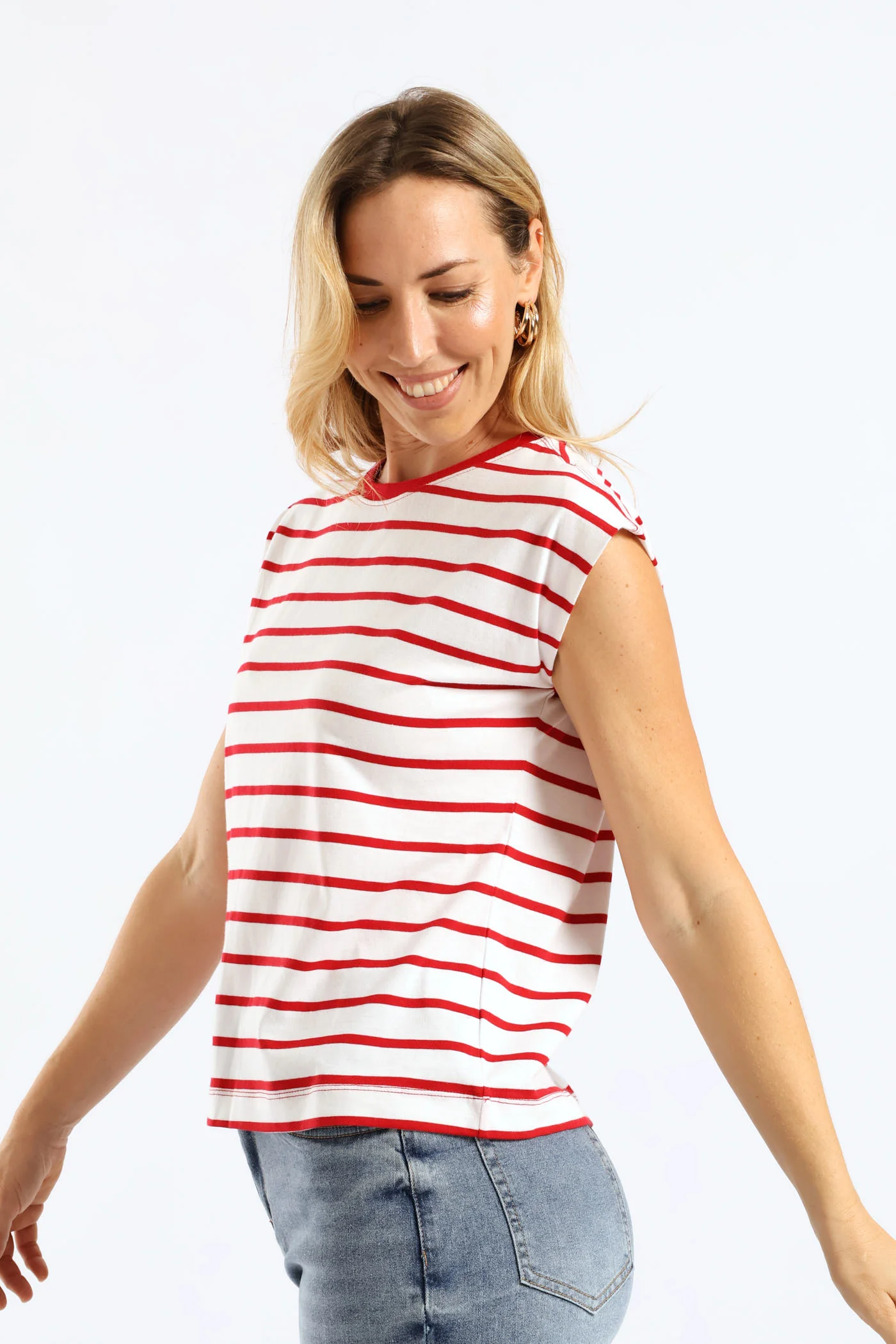 Bold Stripe Boxy Muscle Tee - White/Red - Image 8