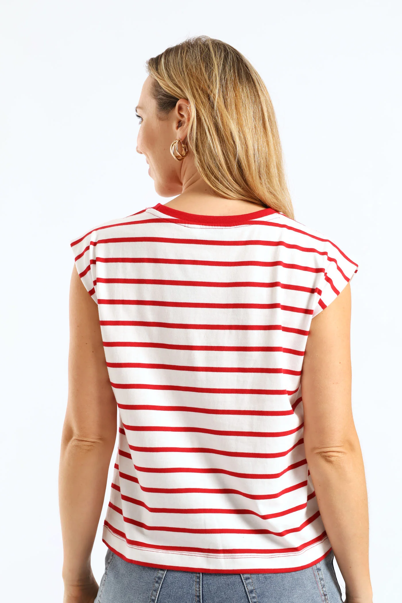 Bold Stripe Boxy Muscle Tee - White/Red - Image 9