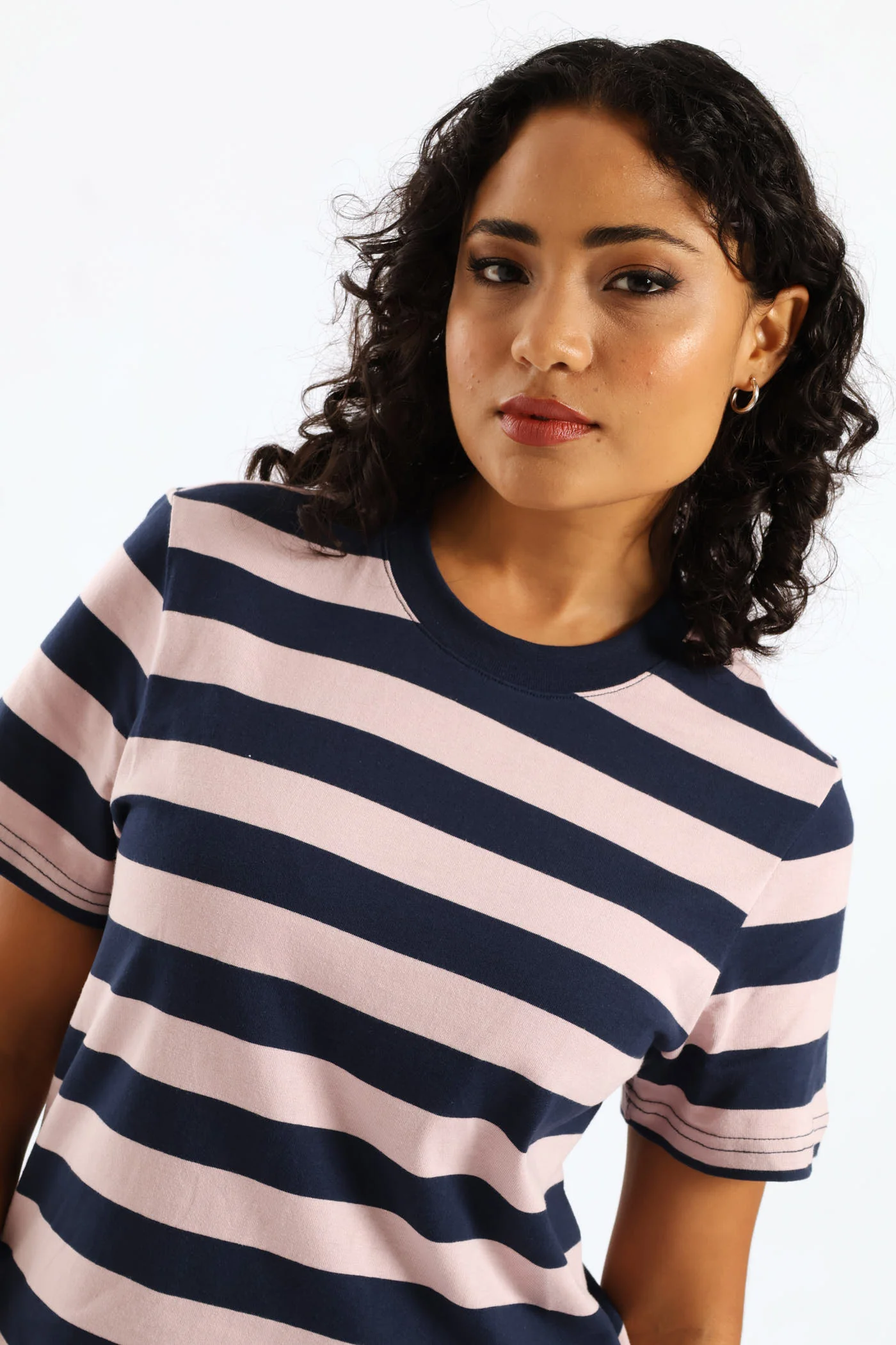Bold Stripe Boxy Tee - Mauve/Navy - Image 3