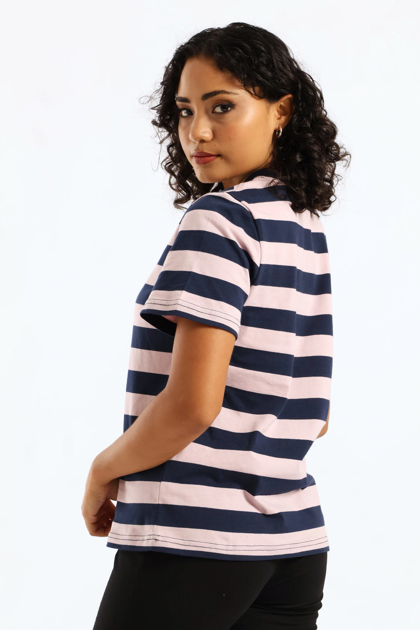 Bold Stripe Boxy Tee - Mauve/Navy - Image 4