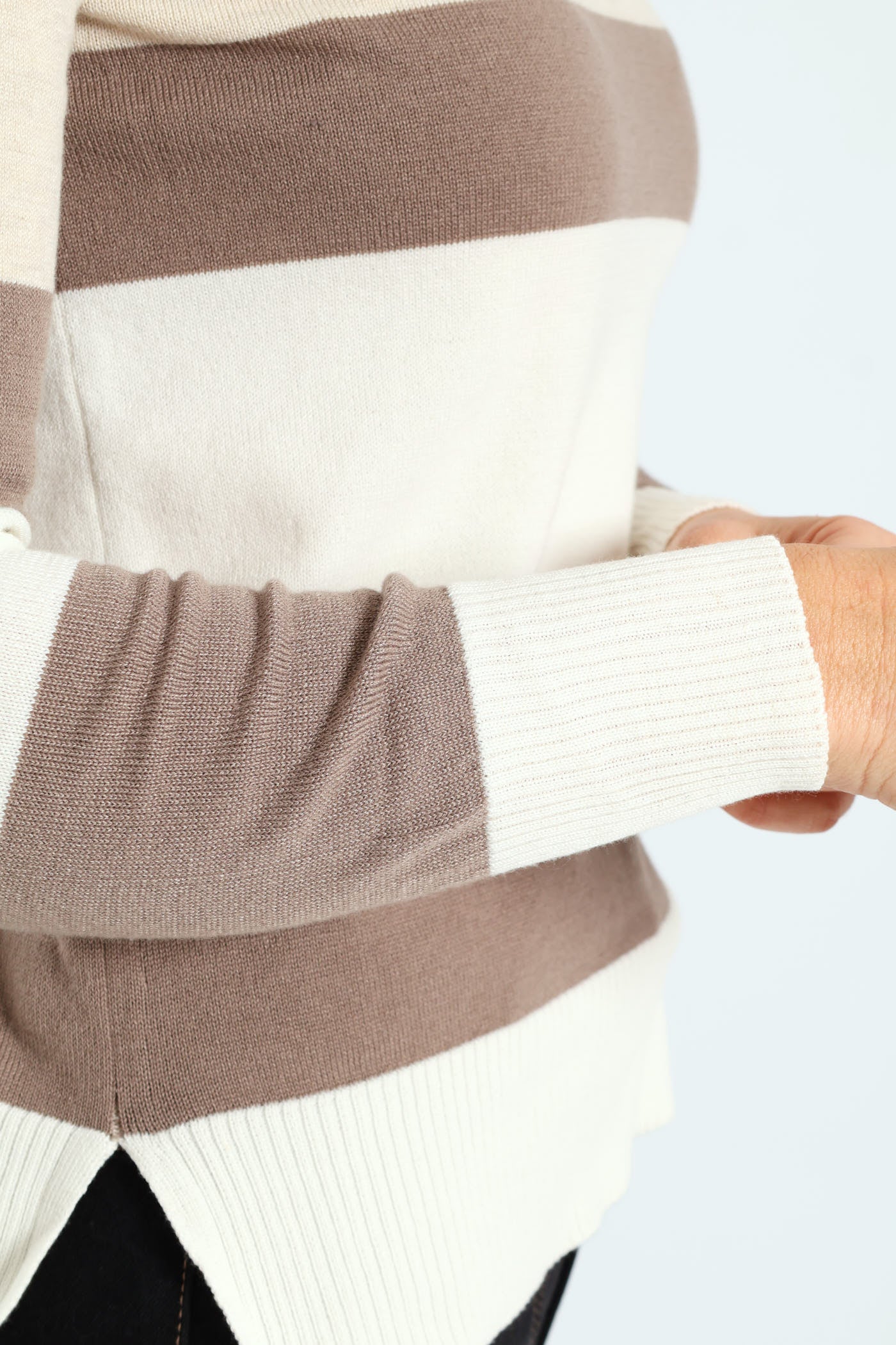 Bold Stripe Colourblock Pullover - Oatmeal/Taupe/Cream - Image 4