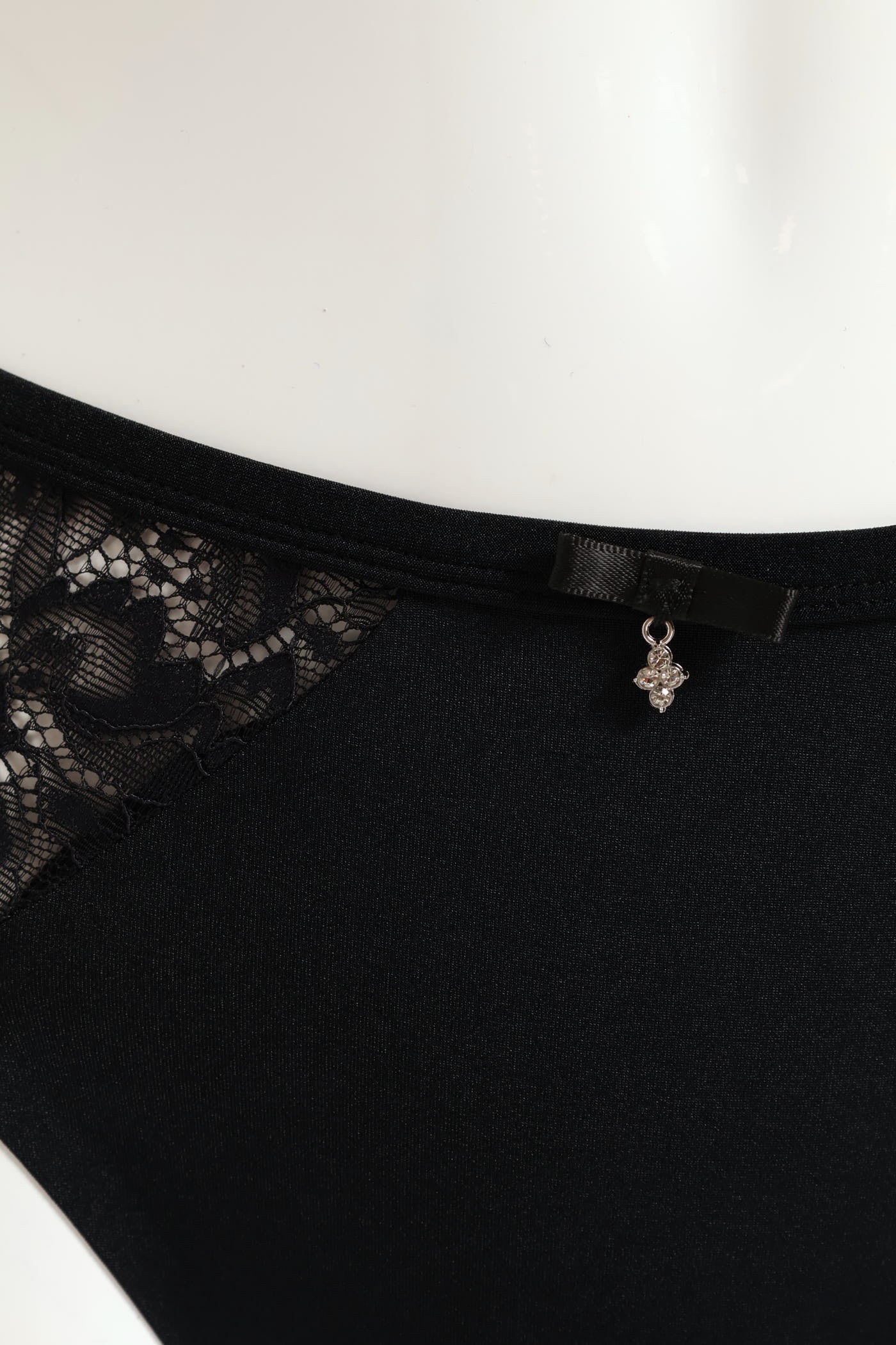 Bonded Microfibre & Lace Brazilian Panty - Black - Image 3