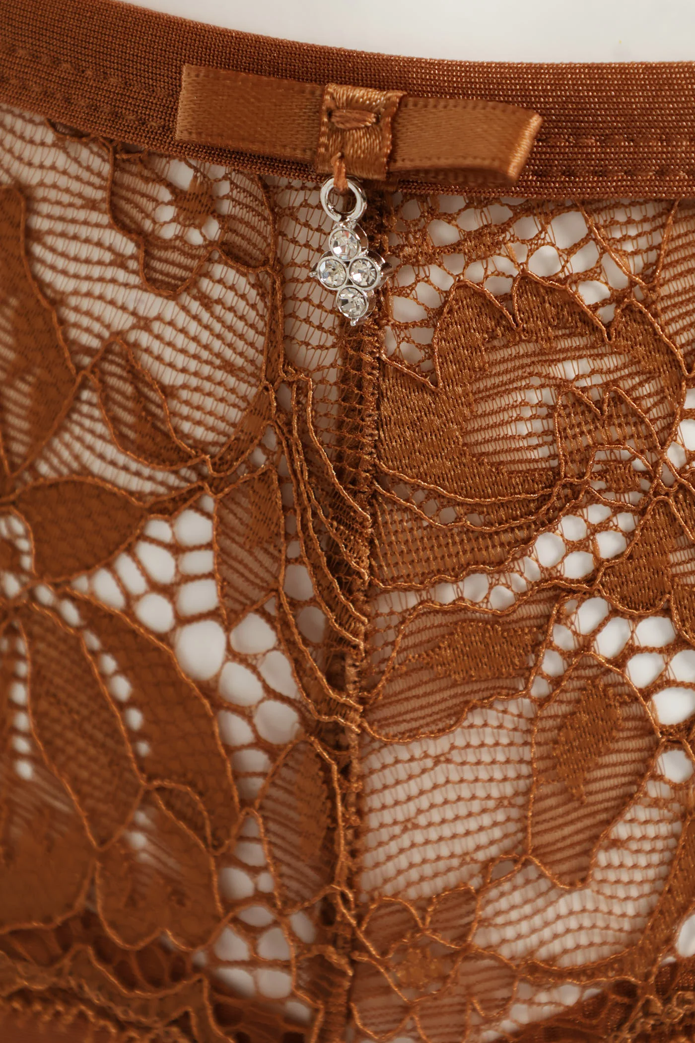 Bonded Microfibre & Lace Thong Panty - Caramel - Image 2