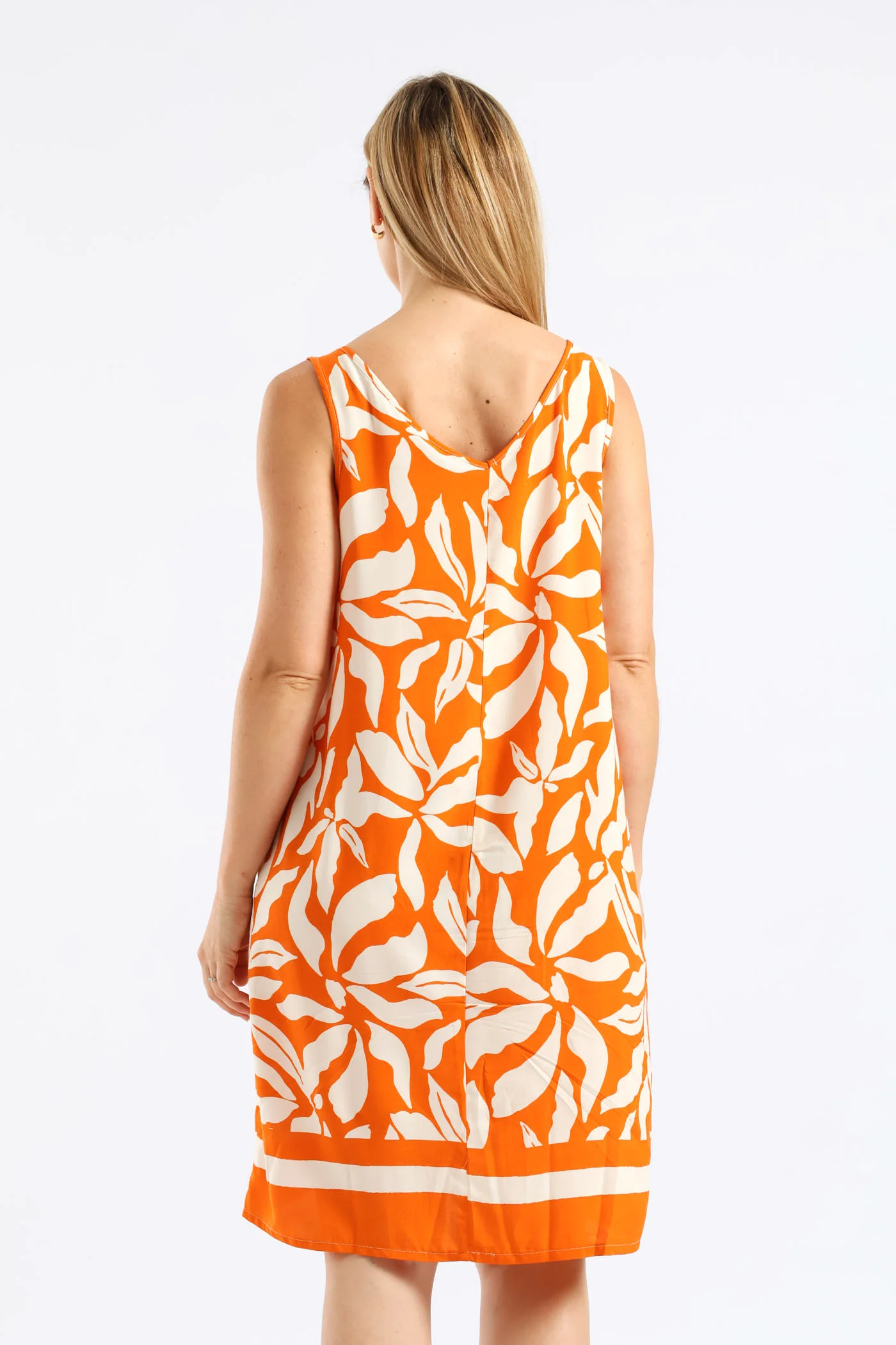 Border Print Shift Dress - White/Orange - Image 4