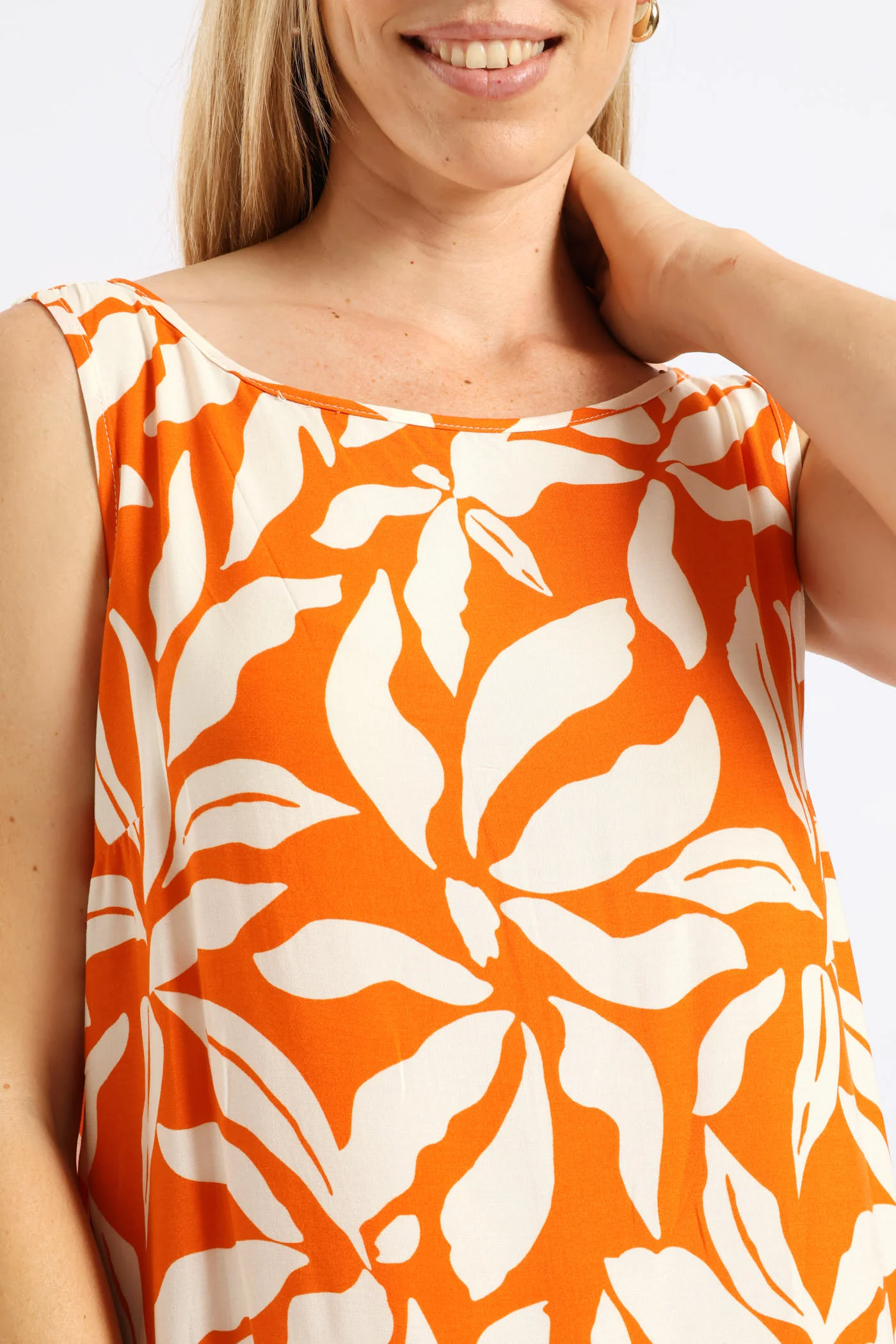 Border Print Shift Dress - White/Orange - Image 5