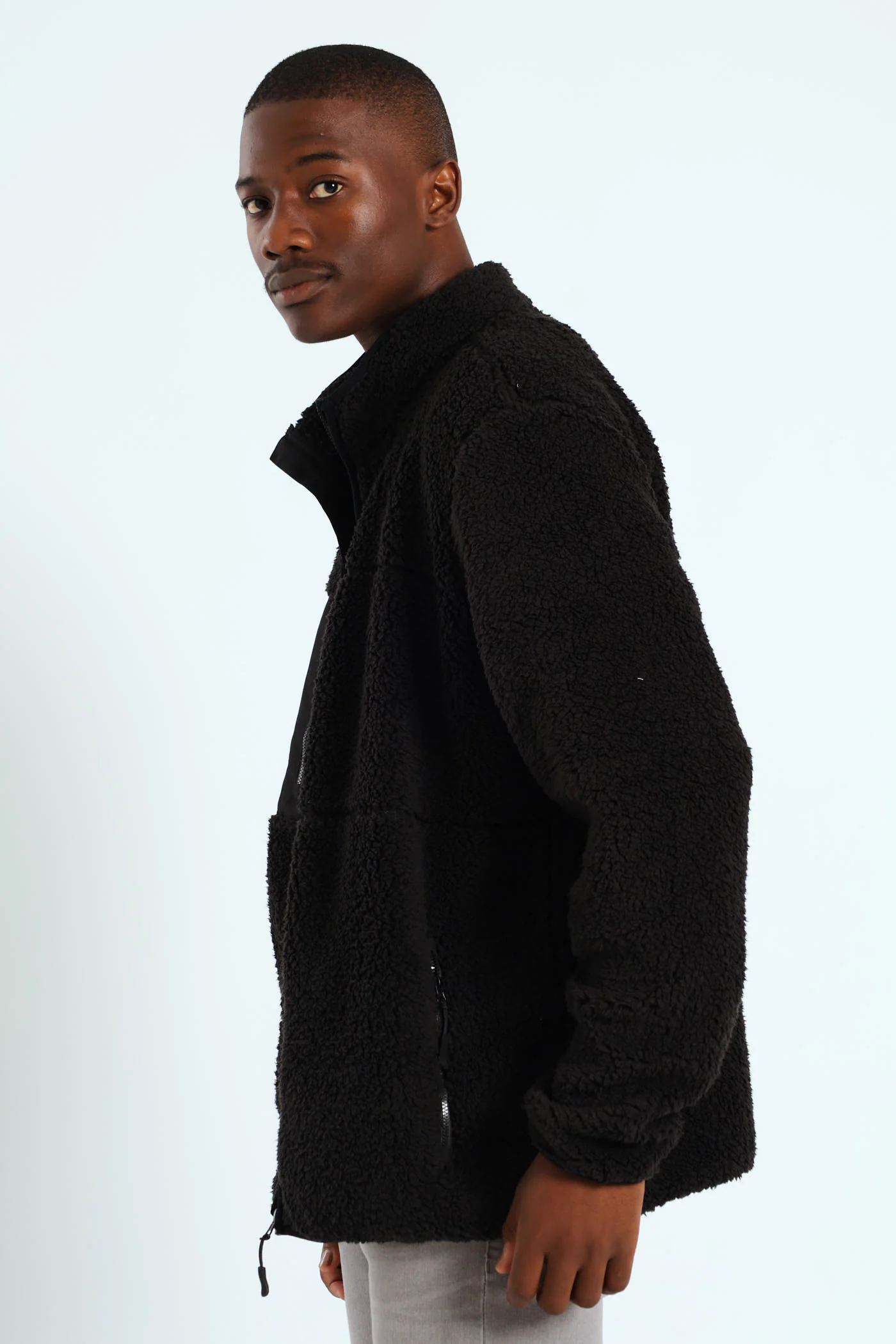 Borg Nylon Zip Through Jacket - Black - Image 2