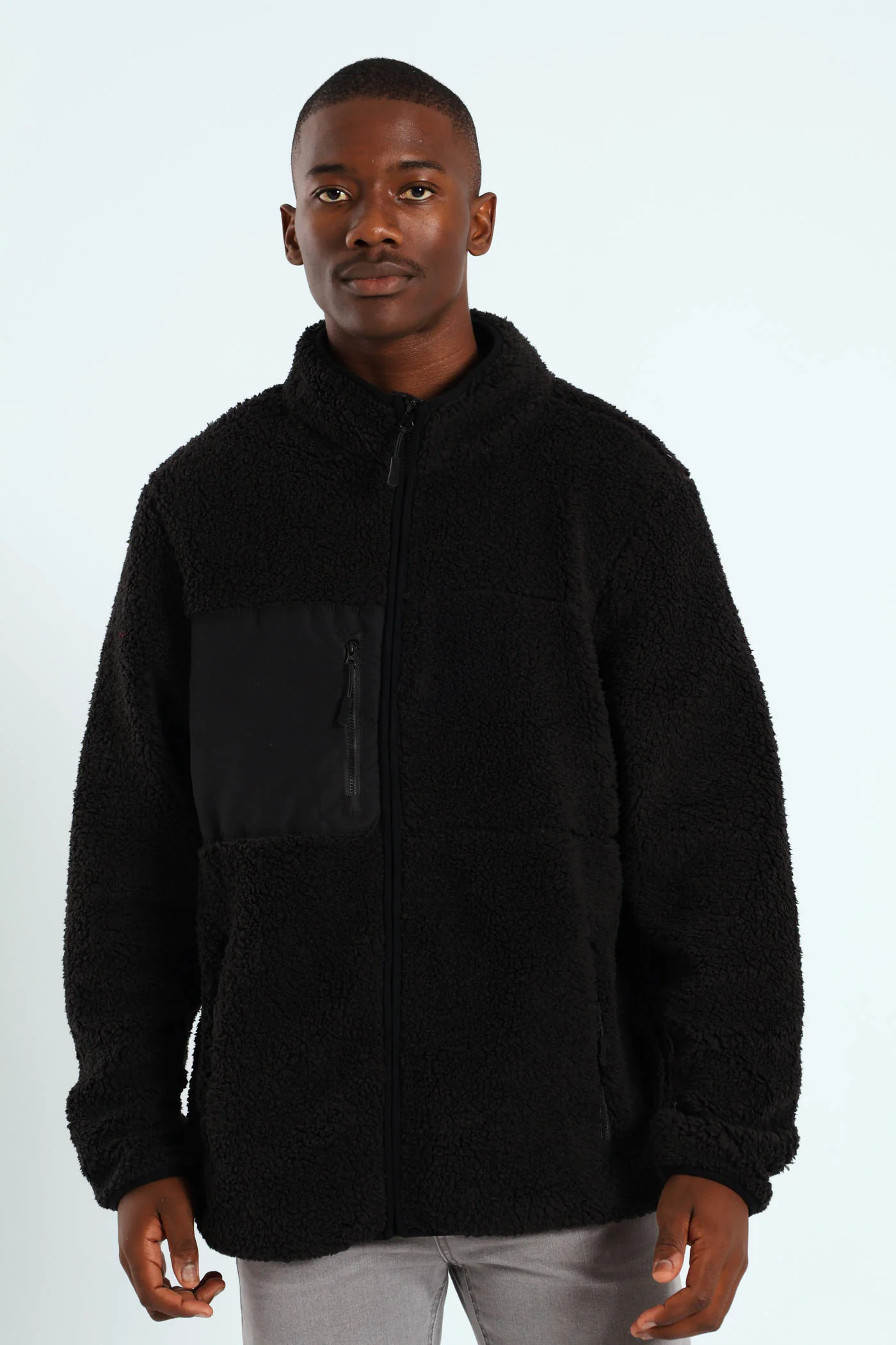 Borg Nylon Zip Through Jacket - Black - Image 3