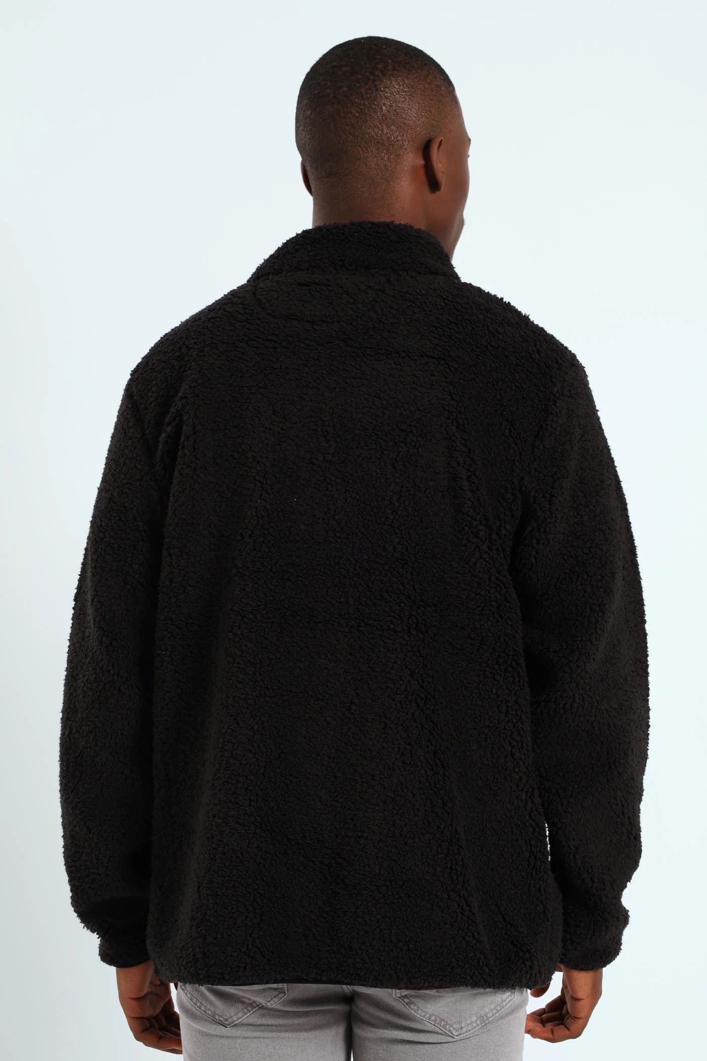 Borg Nylon Zip Through Jacket - Black - Image 4