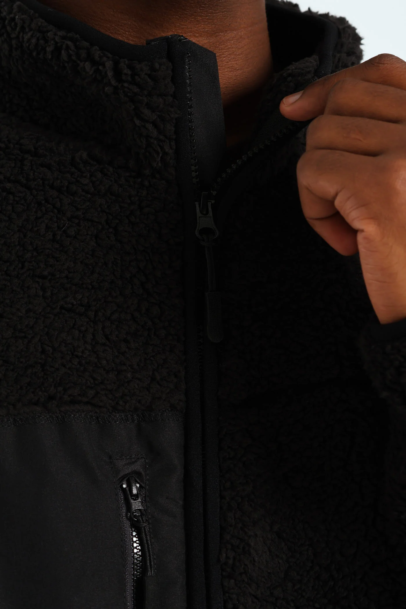 Borg Nylon Zip Through Jacket - Black - Image 6
