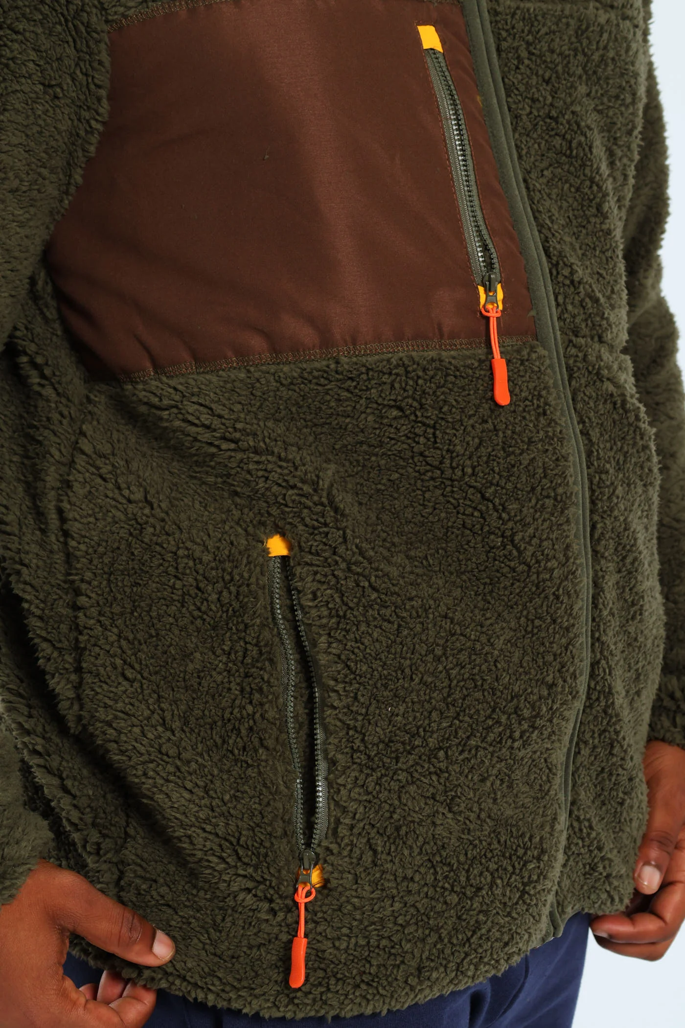 Borg Nylon Zip Through Track Top - Olive - Image 2