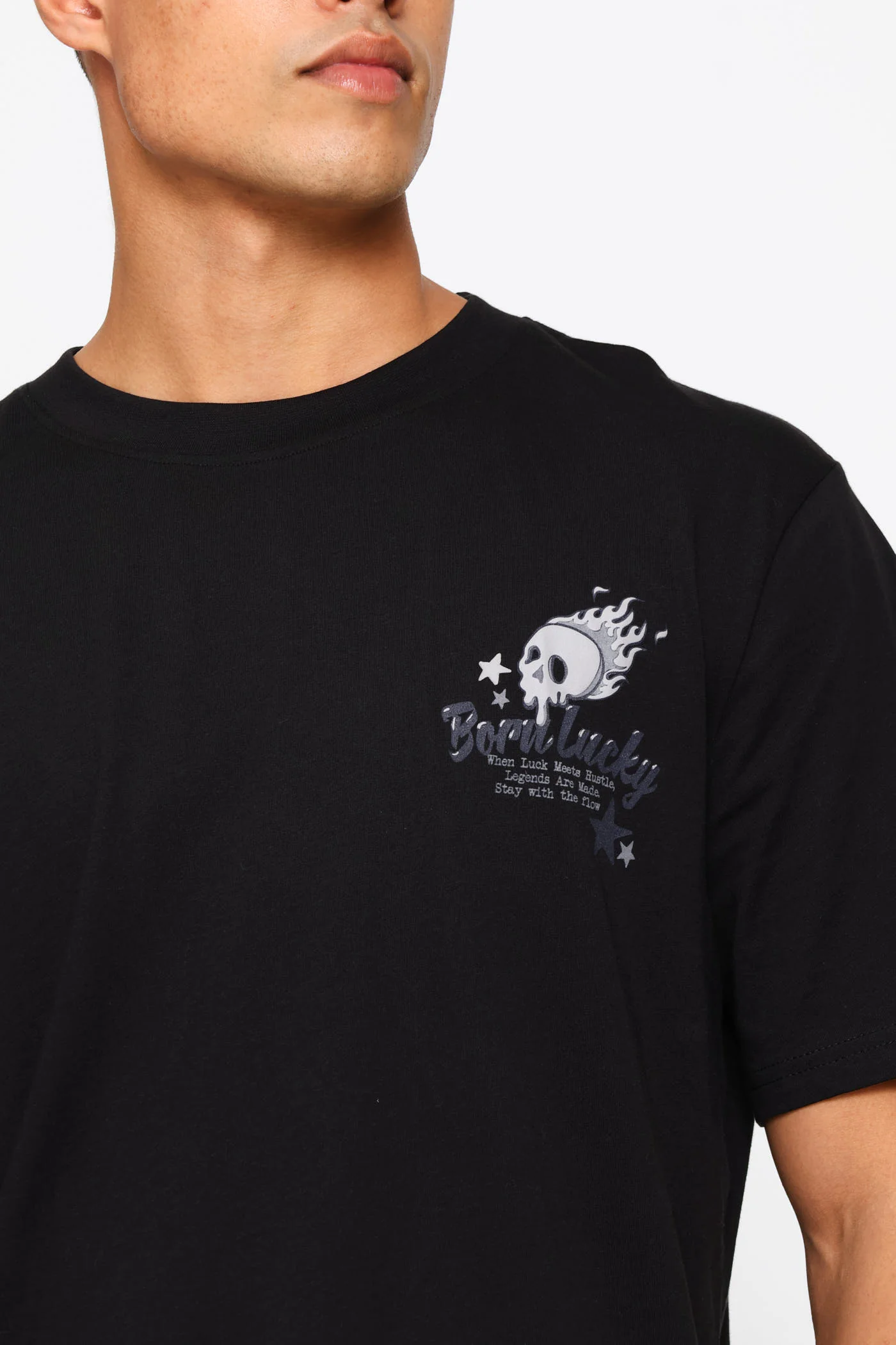Born Lucky Front & Back Tee - Black - Image 2