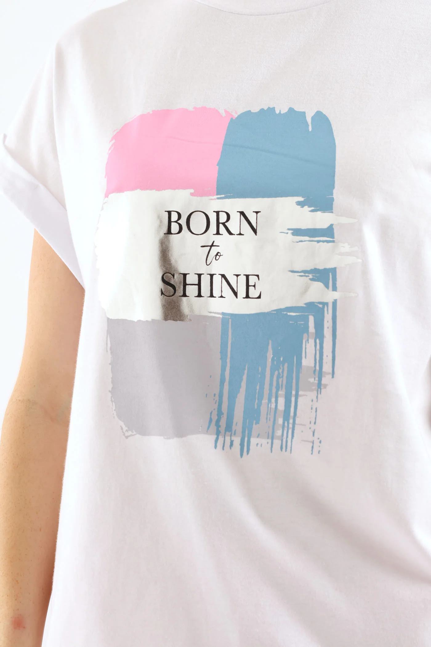 Born To Shine Foil Muscle Tee - White - Image 2