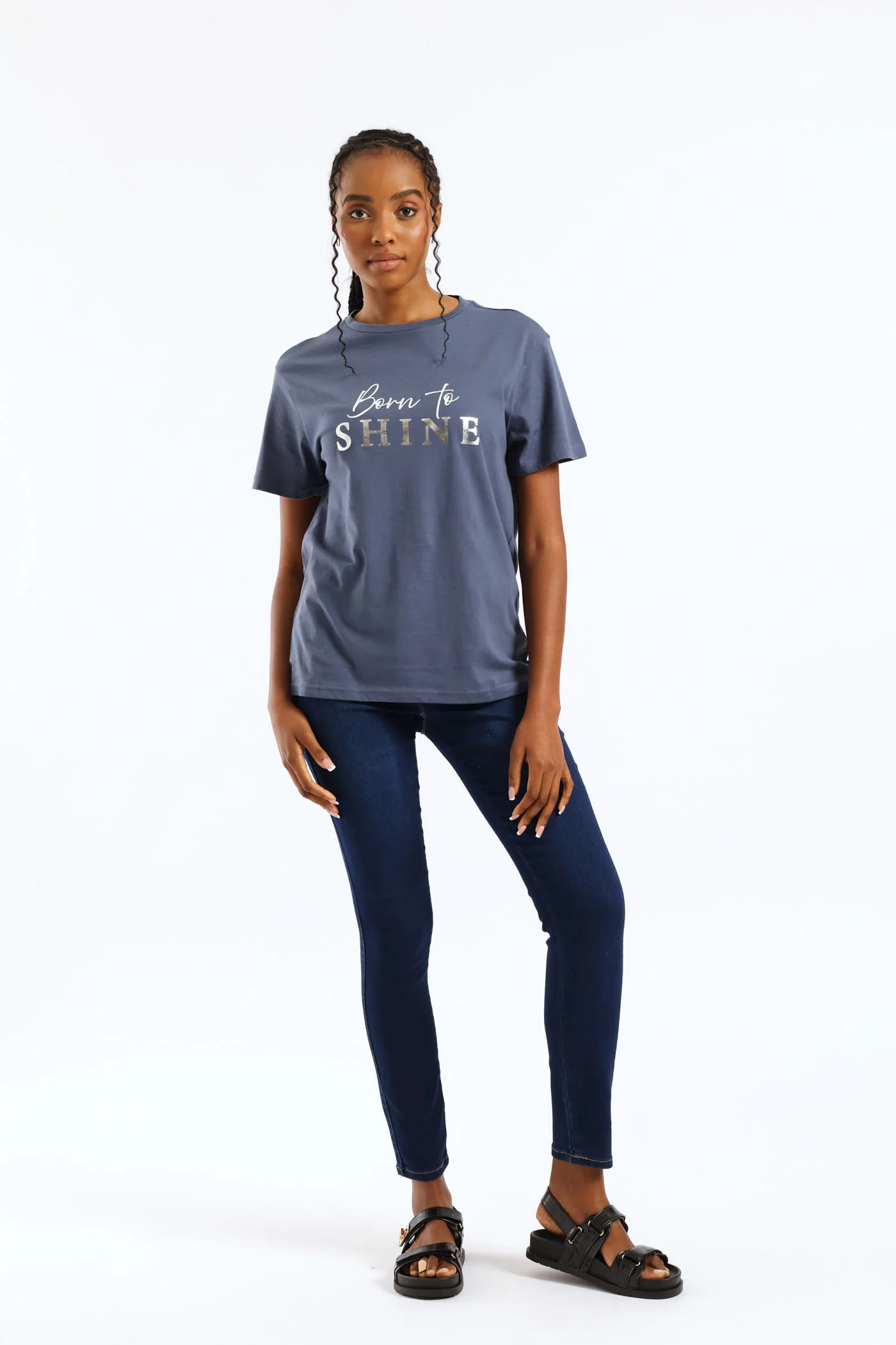 Born To Shine Tee - Smokey Blue - Image 3