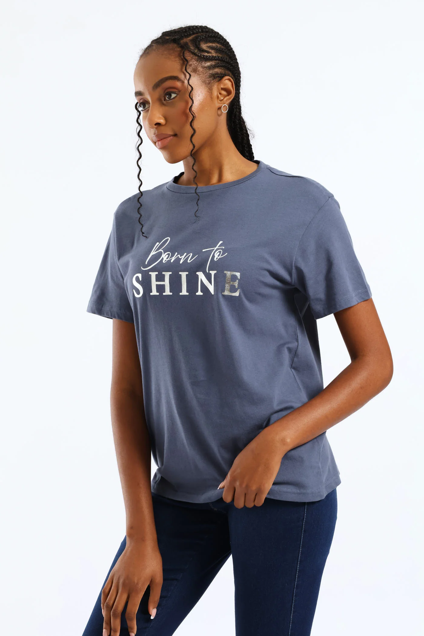 Born To Shine Tee - Smokey Blue - Image 4