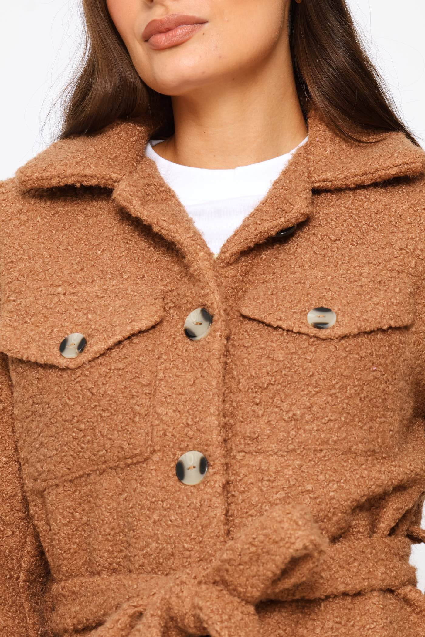Boucle Belted Utility Shacket - Cognac - Image 2