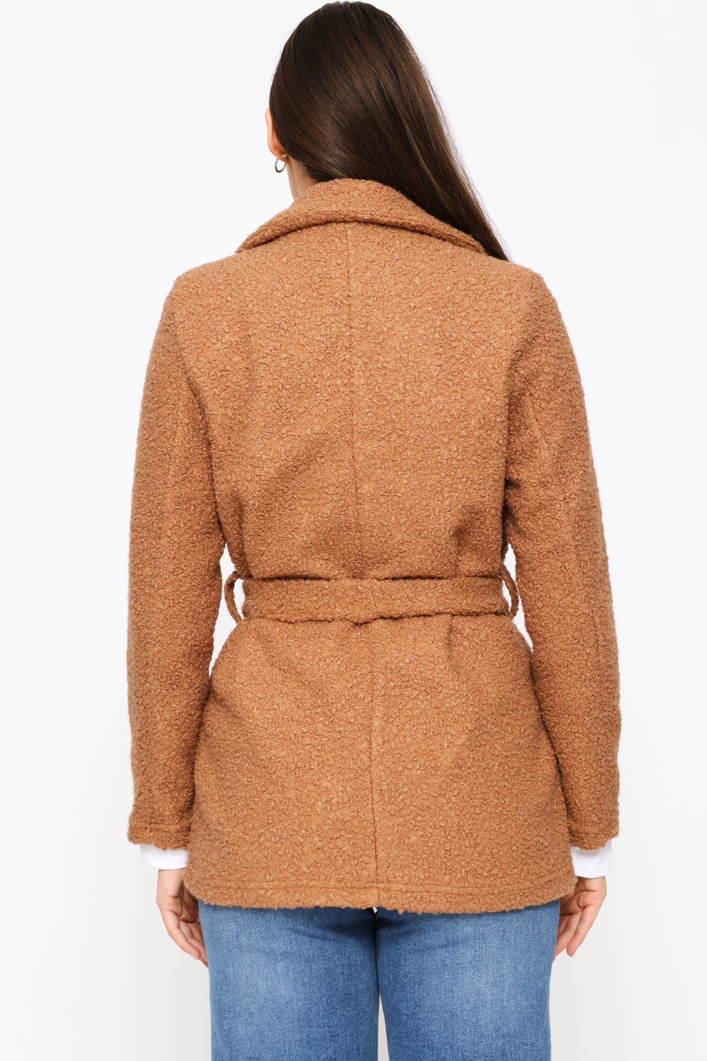 Boucle Belted Utility Shacket - Cognac - Image 4