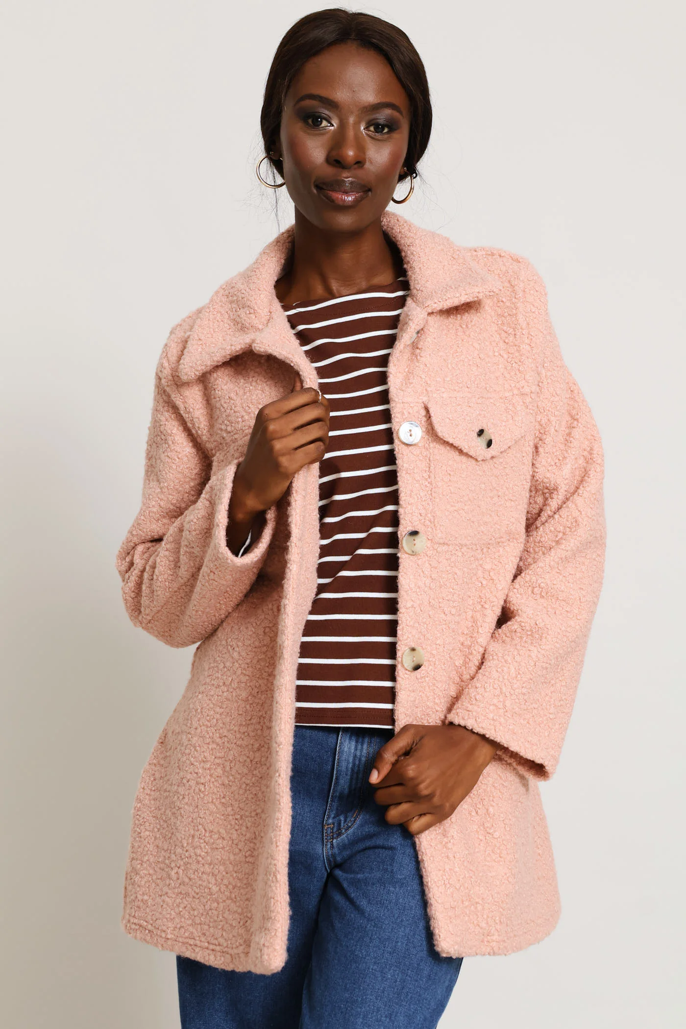 Boucle Belted Utility Shacket - Dusty Rose - Image 2