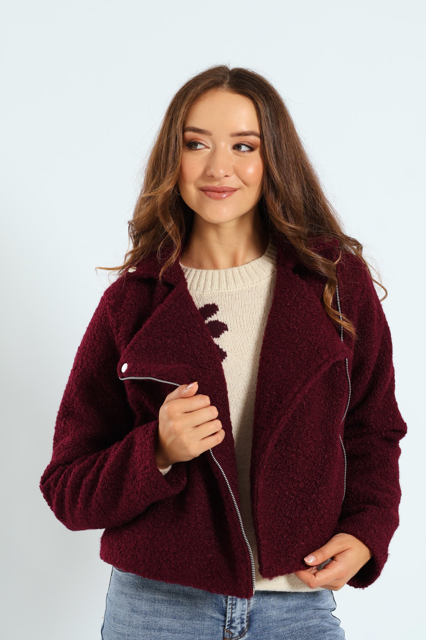 Boucle Biker Jacket - Plum Noir - Image 2