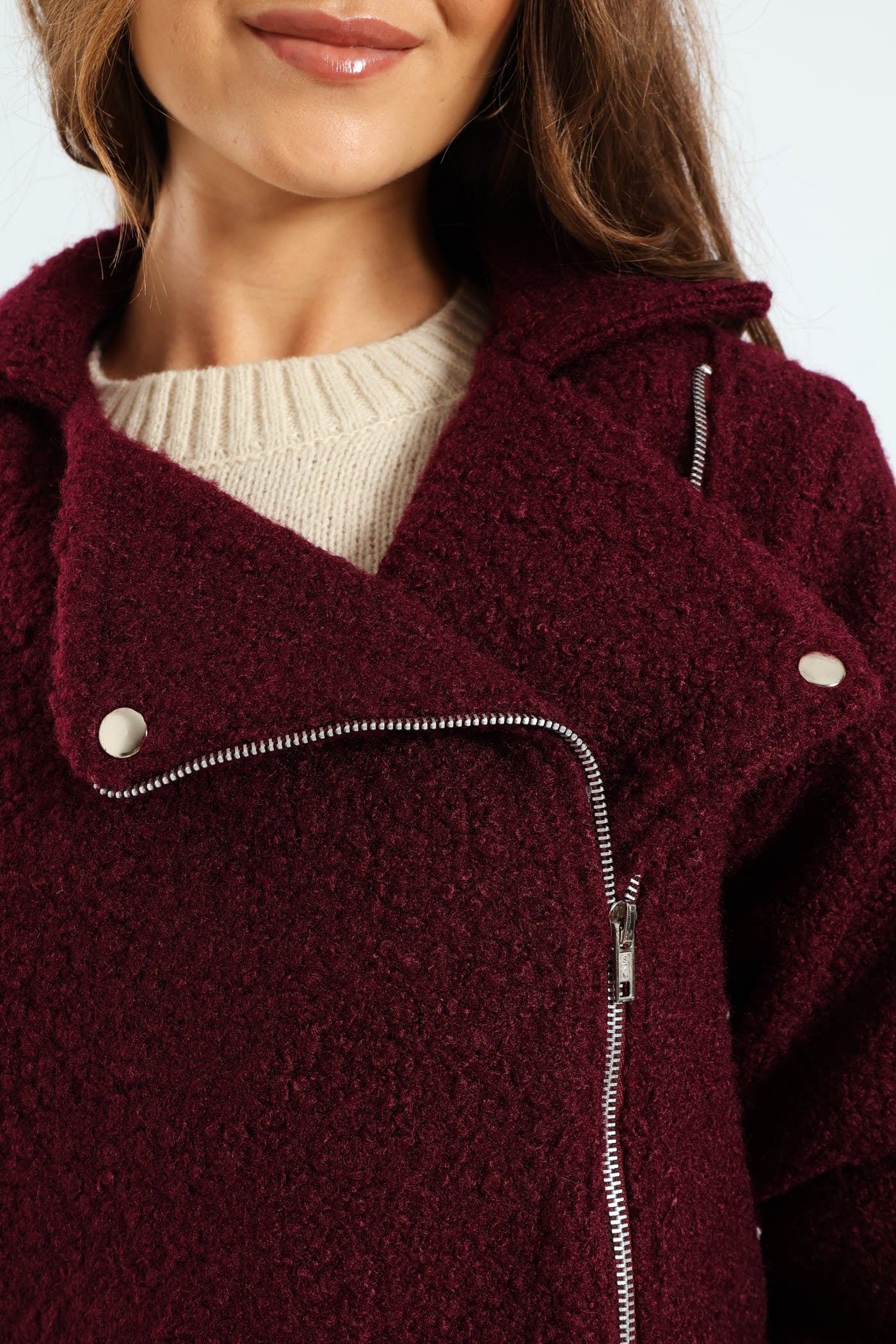 Boucle Biker Jacket - Plum Noir - Image 3