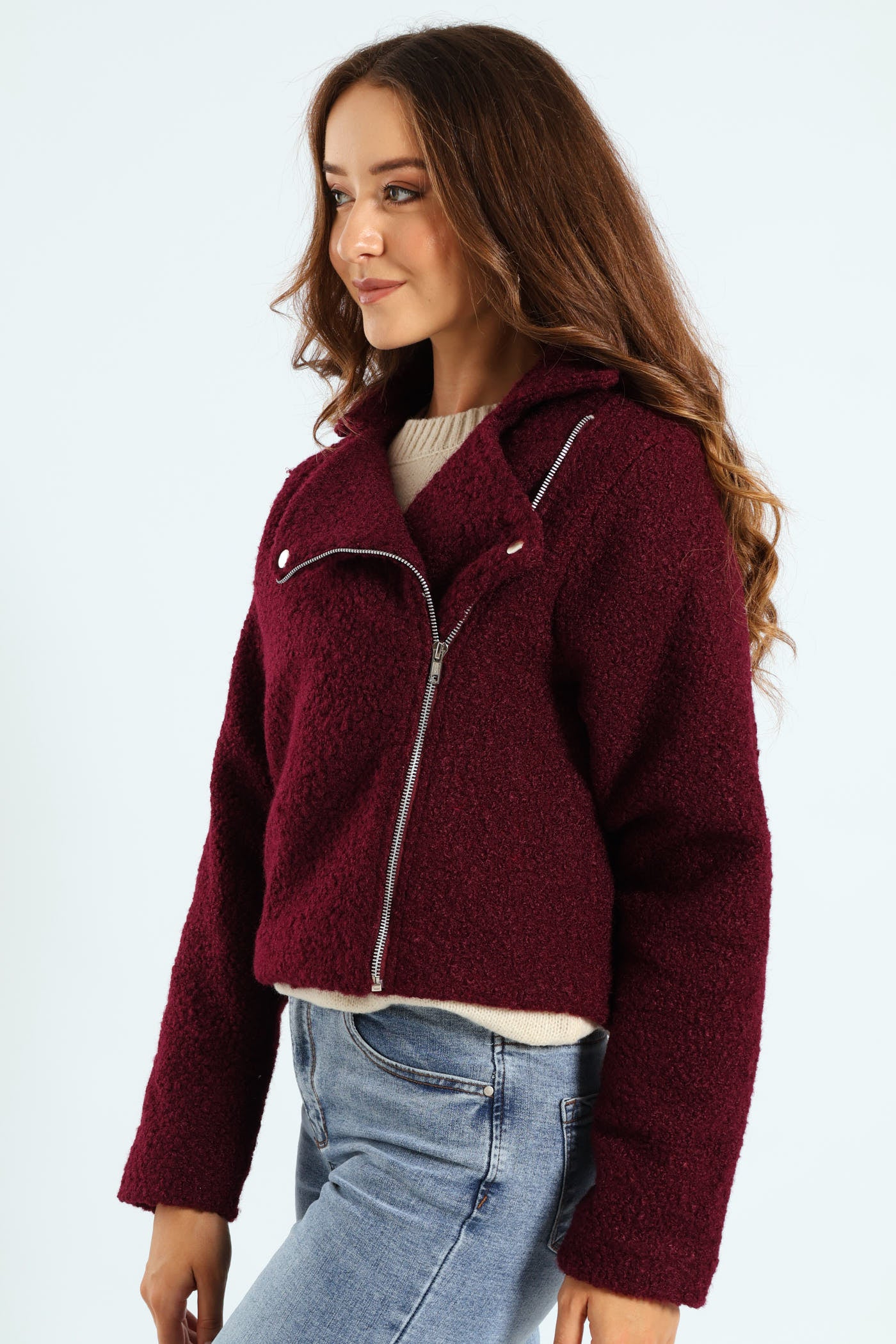 Boucle Biker Jacket - Plum Noir - Image 4