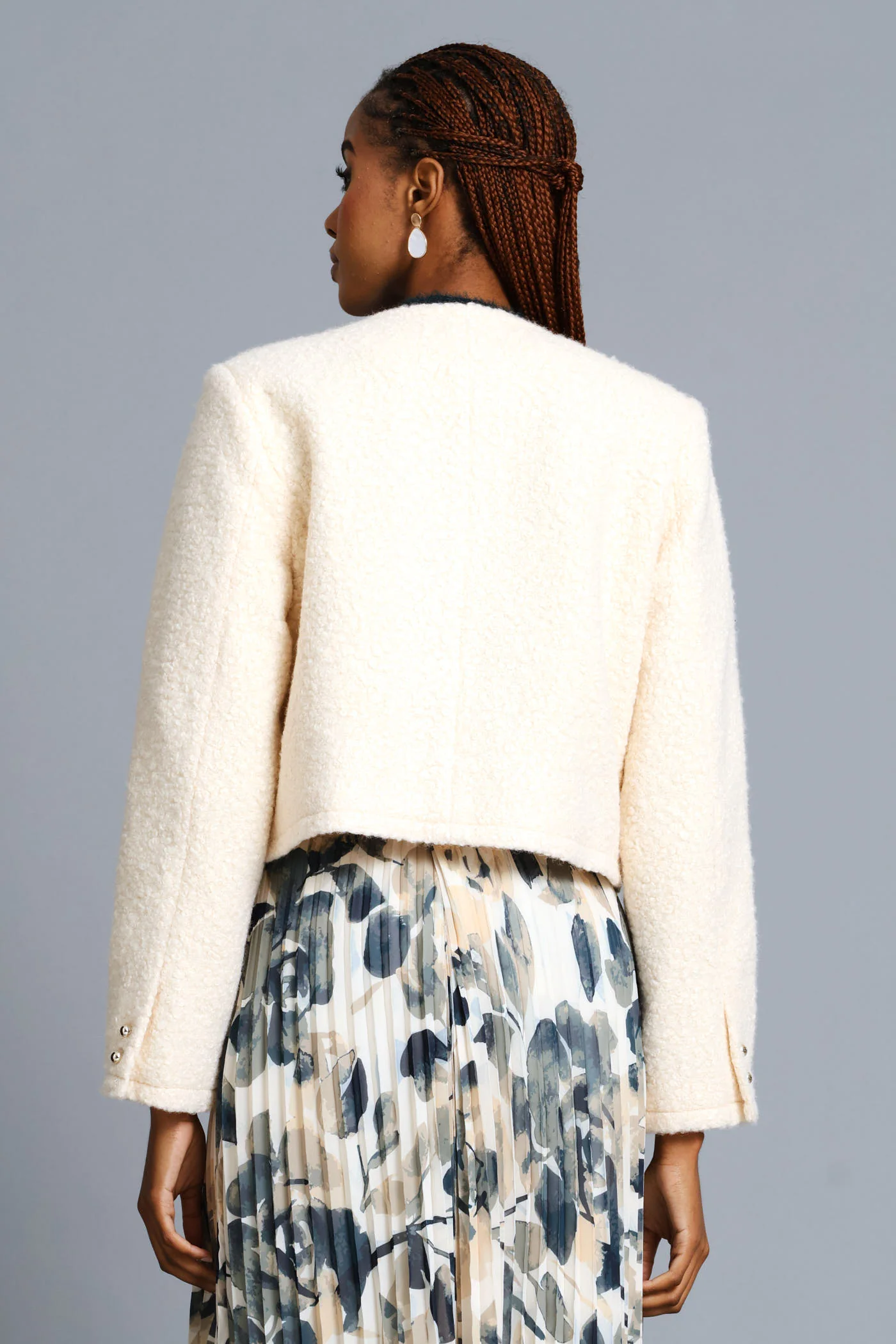 Boucle Button Through Coat - Cream - Image 6