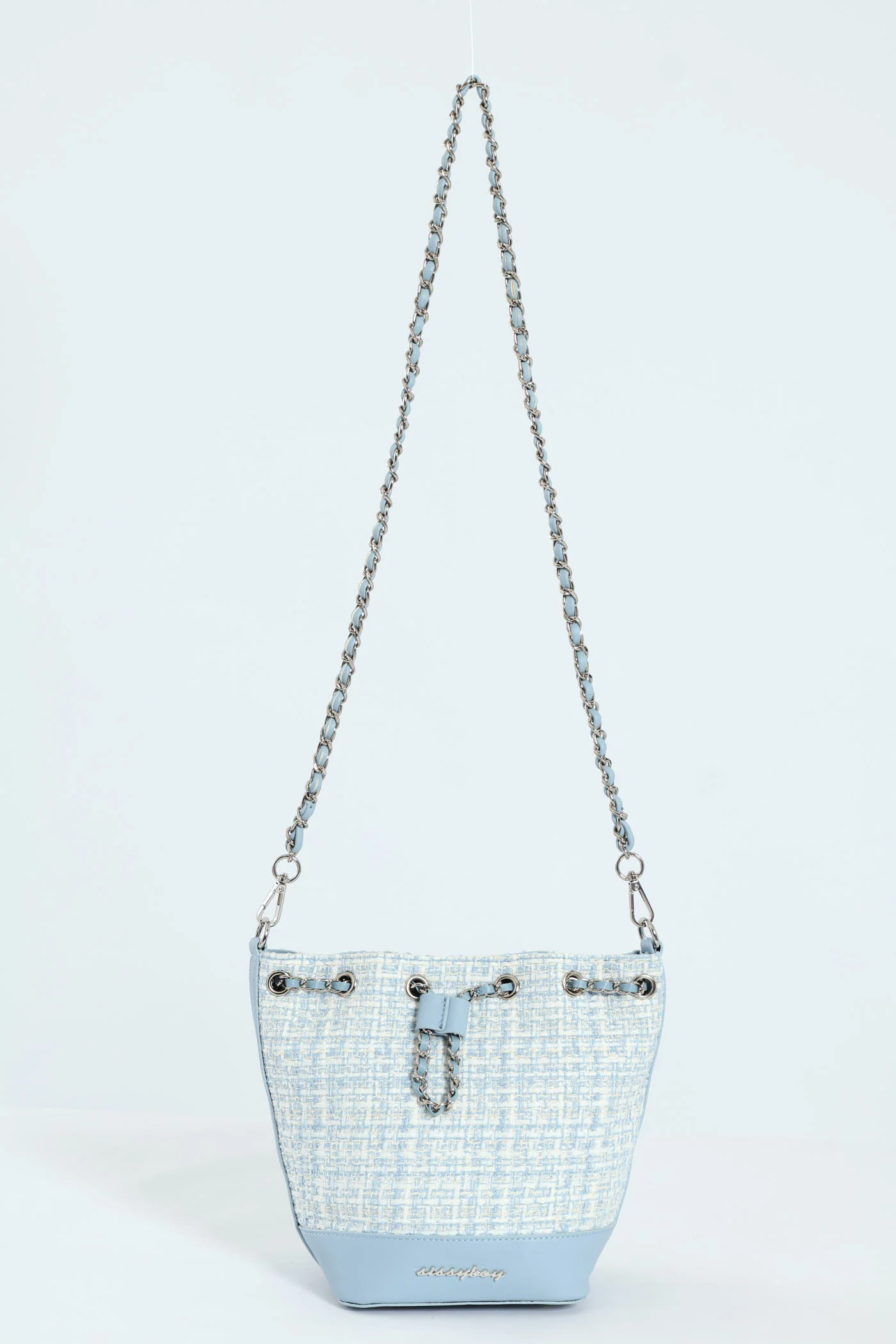 Boucle Drawstring Bucket Bag - Blue - Image 2